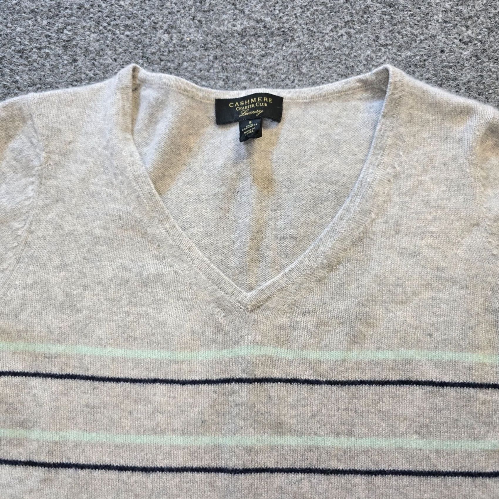 Charter Club Charter Club Sweater Womens Size Small Gray Cashmere Striped Fringe Soft Cozy Size S / US 4 / IT 40 - 2 Thumbnail