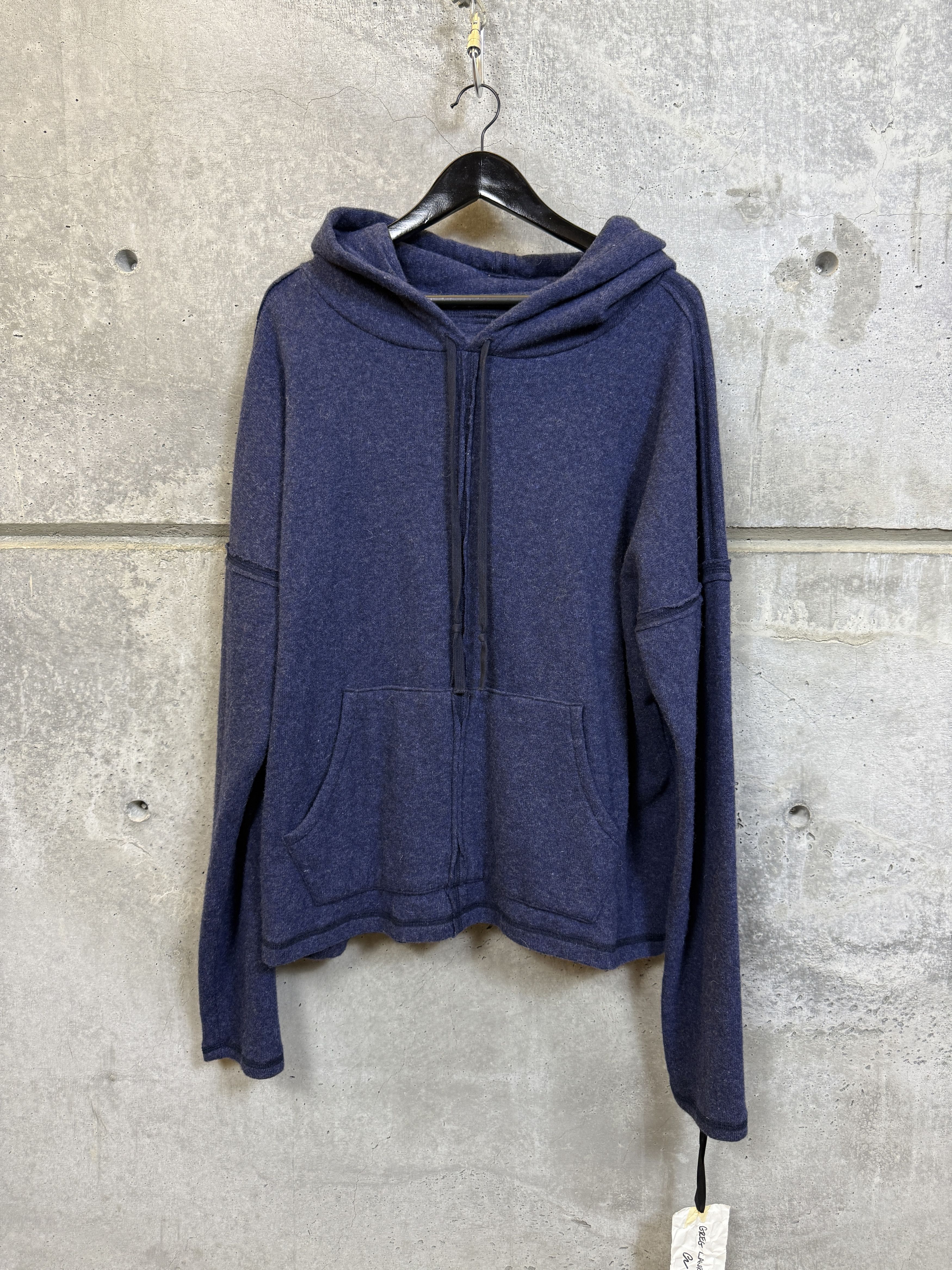 Greg Lauren $950 Greg Lauren SAMPLE Navy Wool Drop Hoodie Size US L / EU 52-54 / 3 - 1 Thumbnail