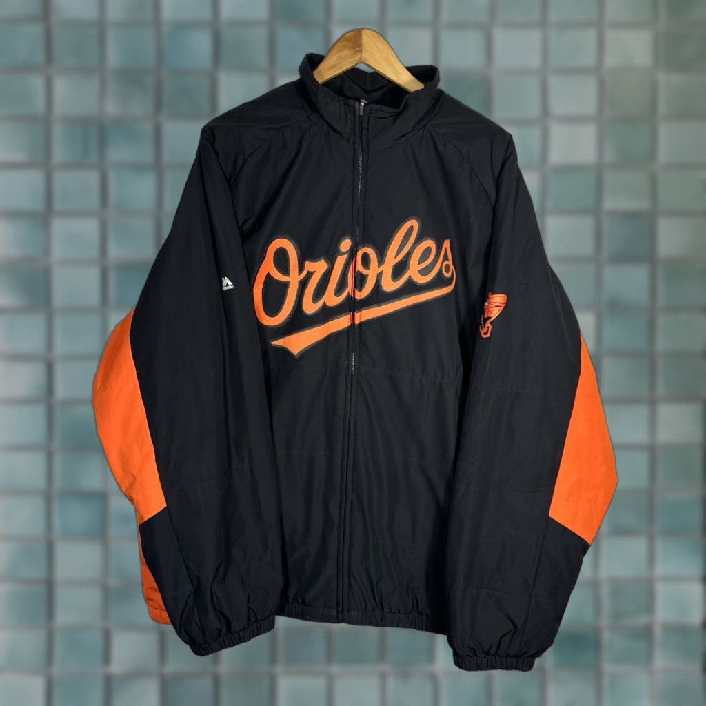 VINTAGE Baltimore Orioles Majestic Jacket Mens 2XL Black Orange Puffer Coat Full Zip MLB