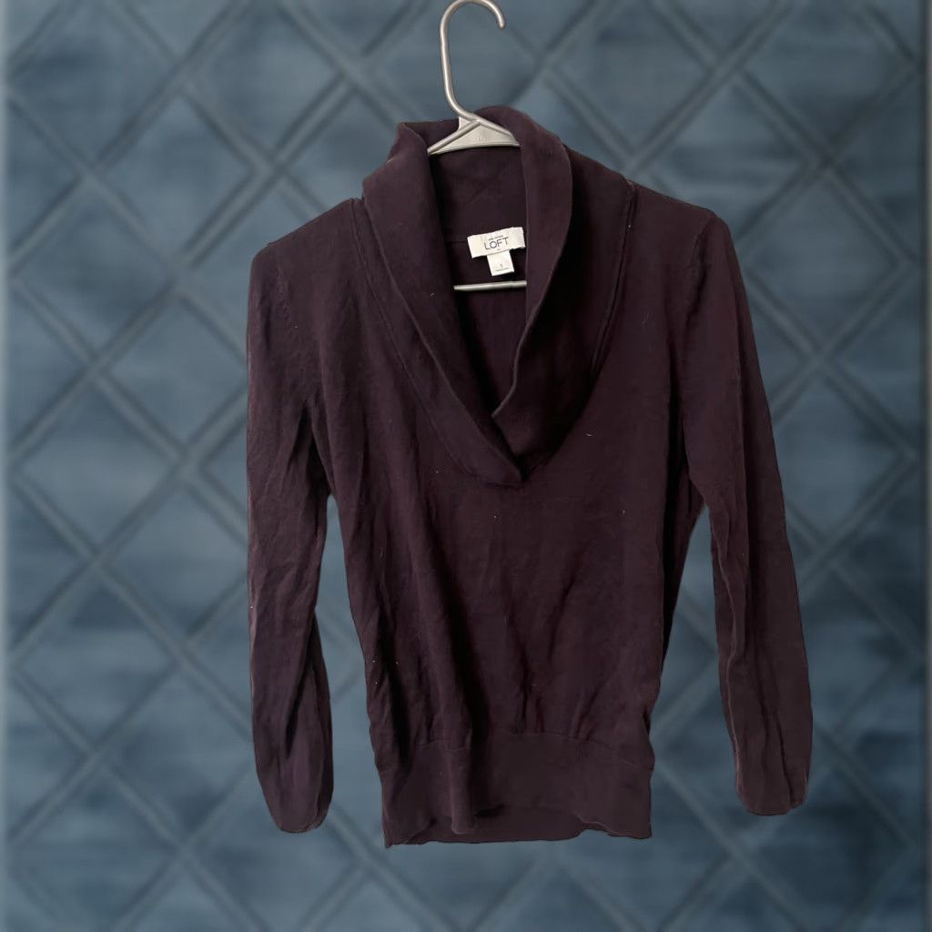 Loft LOFT Maroon Shawl Collar Knit Sweater Long Sleeve Women's Small Size S / US 4 / IT 40 - 1 Thumbnail