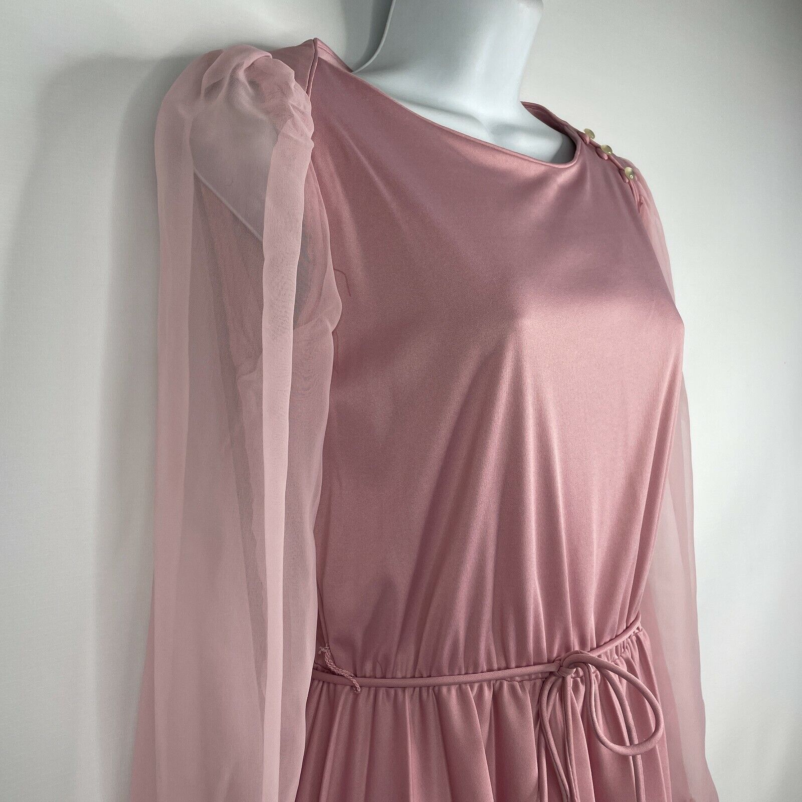 Vintage 70s Lavender Belted Contrast Stich Pleat Fit Flare Dress Size L / US 10 / IT 46 - 4 Thumbnail