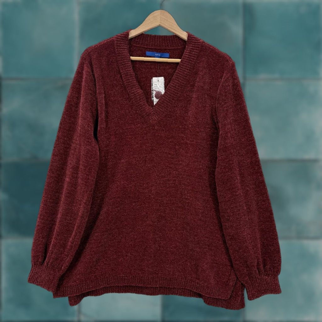 Apt. 9 Apt. 9 Sweater Tunic Womens XXL Red Chenille V Neck Long Sleeve Soft Knit NWT Size XXL / US 16-18 / IT 52-54 - 1 Thumbnail
