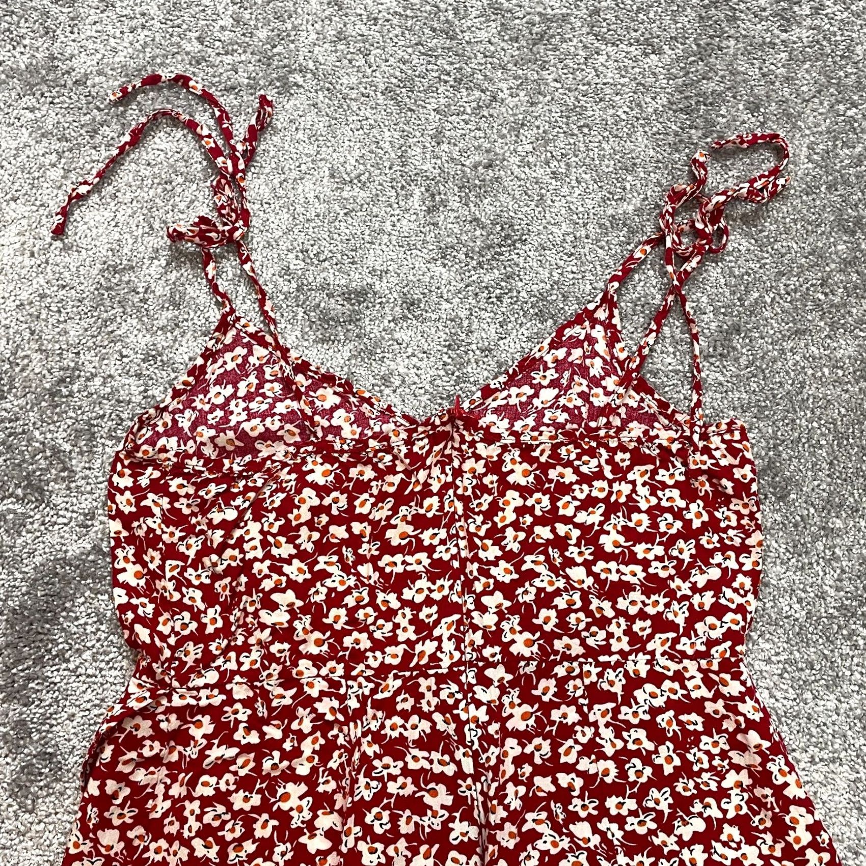Vintage Umbranded Sundress Juniors 7 Red Floral Sleeveless Tank Midi Soft Rayon Jersey Dress Size M / US 6-8 / IT 42-44 - 8 Thumbnail