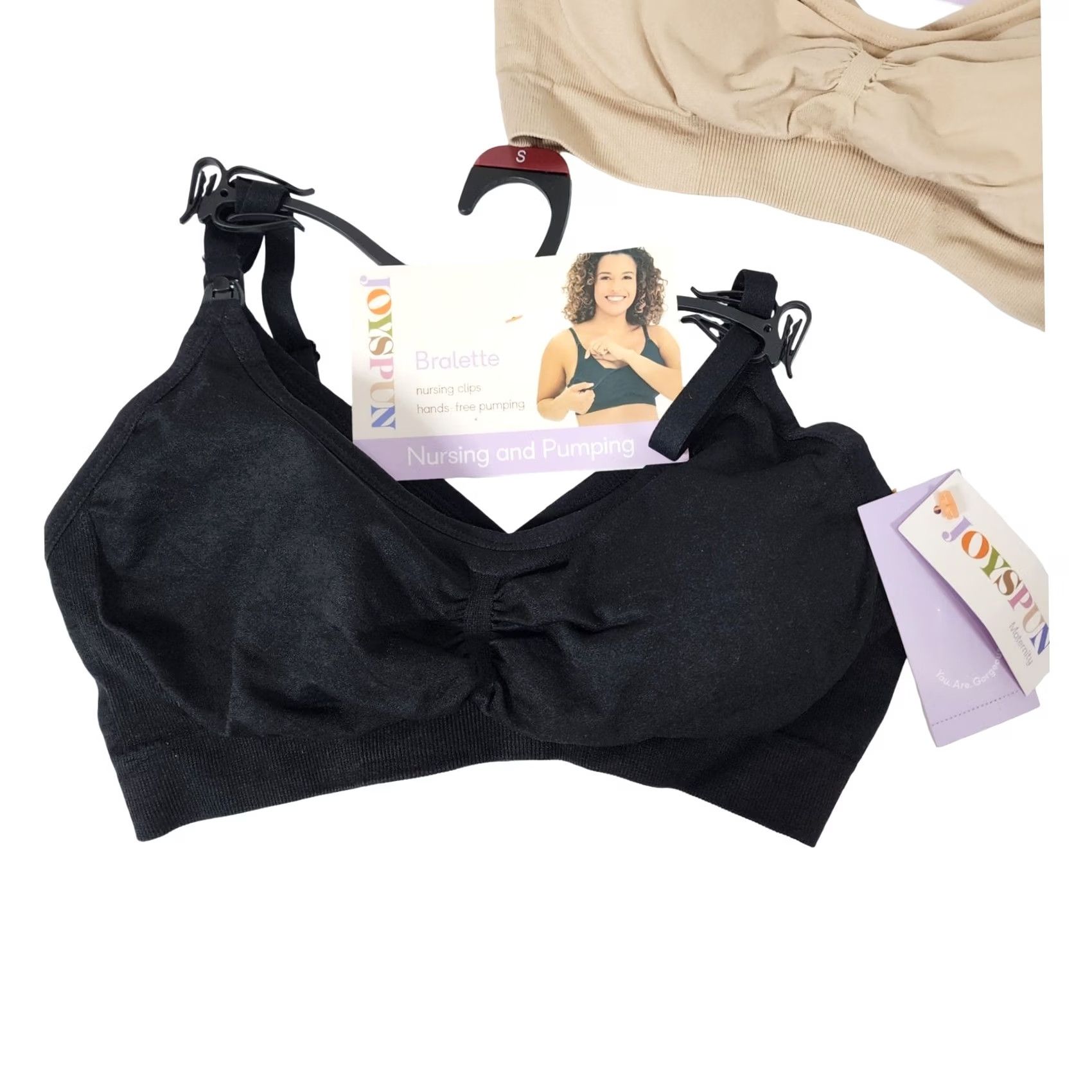 Vintage Joyspun Maternity Nursing & Pumping Bralette 2 Pack Black Beige Small NWT Size ONE SIZE - 6 Thumbnail