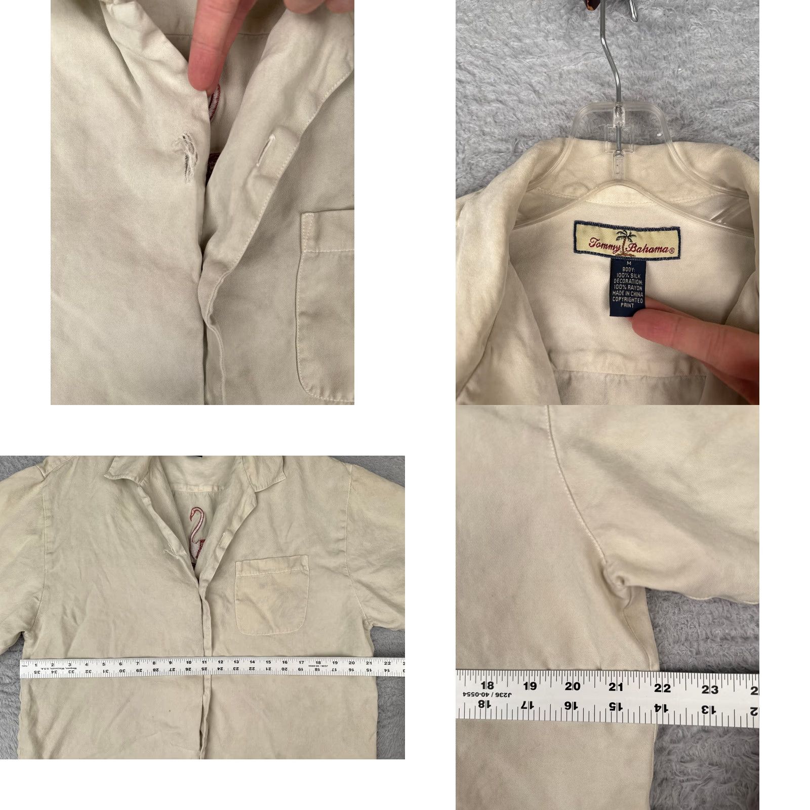 Tommy Bahama VINTAGE Tommy Bahama Shirt Men Medium Ivory Button-Up Silk Rayon Aloha Beach Hawaii 90s Mens Size US M / EU 48-50 / 2 - 8 Thumbnail
