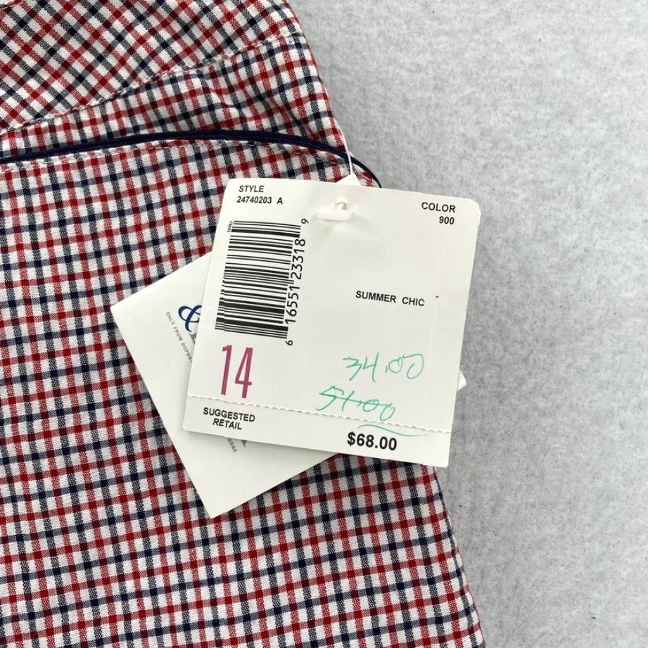 Liz Claiborne Liz Claiborne Liz Sport Pants Women's 14 Red Plaid Lightweight Casual Regular Inseam 28 in Front Flat Front Stretch Pockets NWT Size 36" / US 14 / IT 50 - 4 Thumbnail