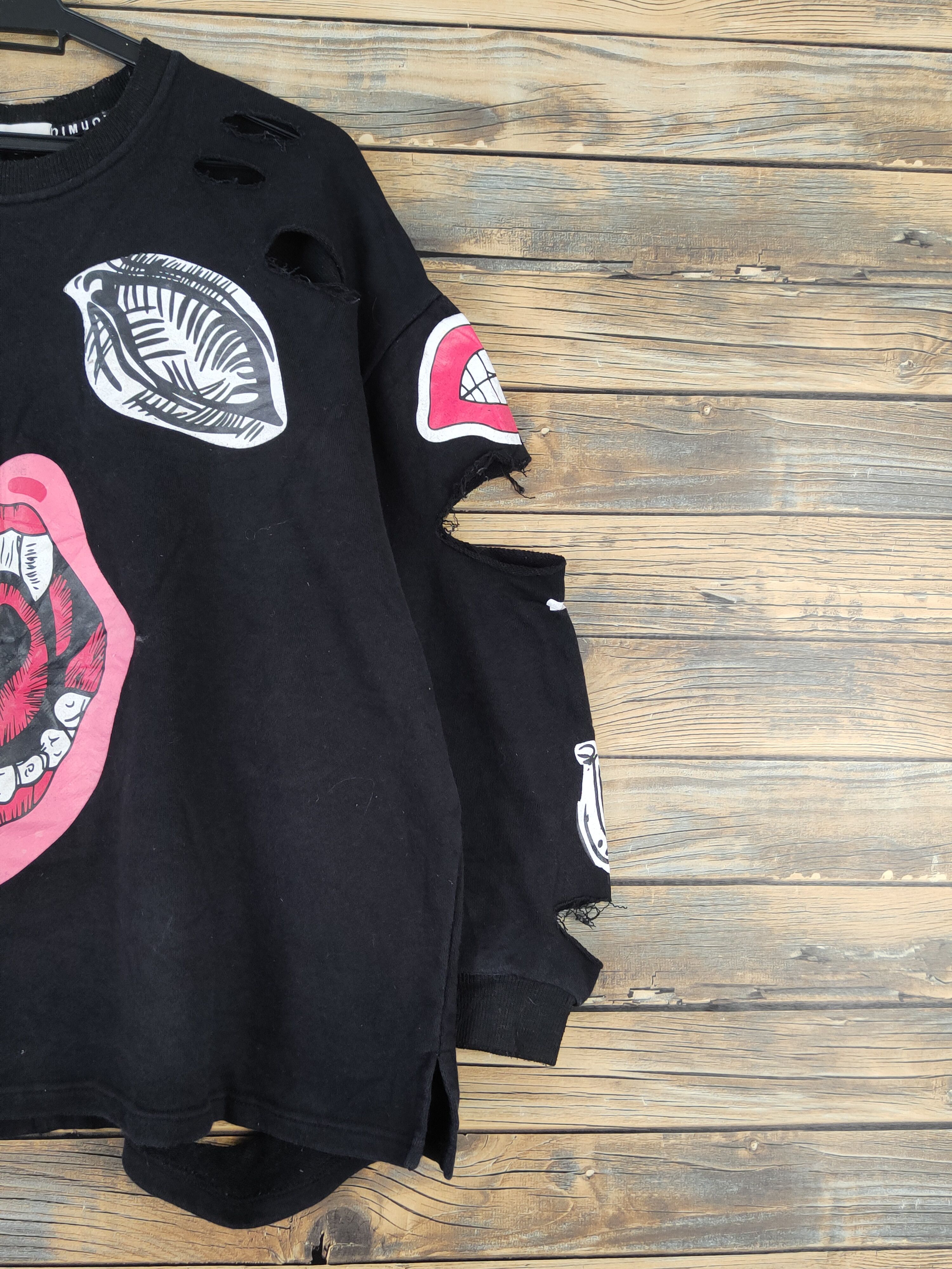 Japanese Brand × Seditionaries Ityoumio Black Dracula lips Ripped Sweatshirts #W964 Size L / US 10 / IT 46 - 7 Thumbnail