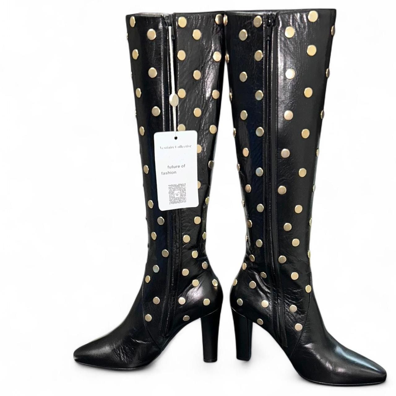 Saint Laurent Paris SAINT LAURENT Black knee-high Gold Stud leather boots Size US 9 / IT 39 - 14 Thumbnail