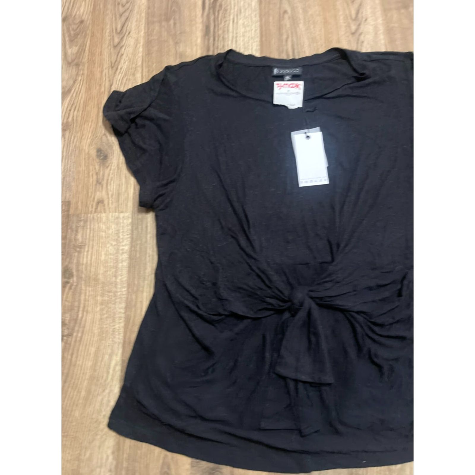 Vintage Bobeau Shirt Womens Large Black Tie on Front Short Sleeve NWT Size L / US 10 / IT 46 - 3 Thumbnail