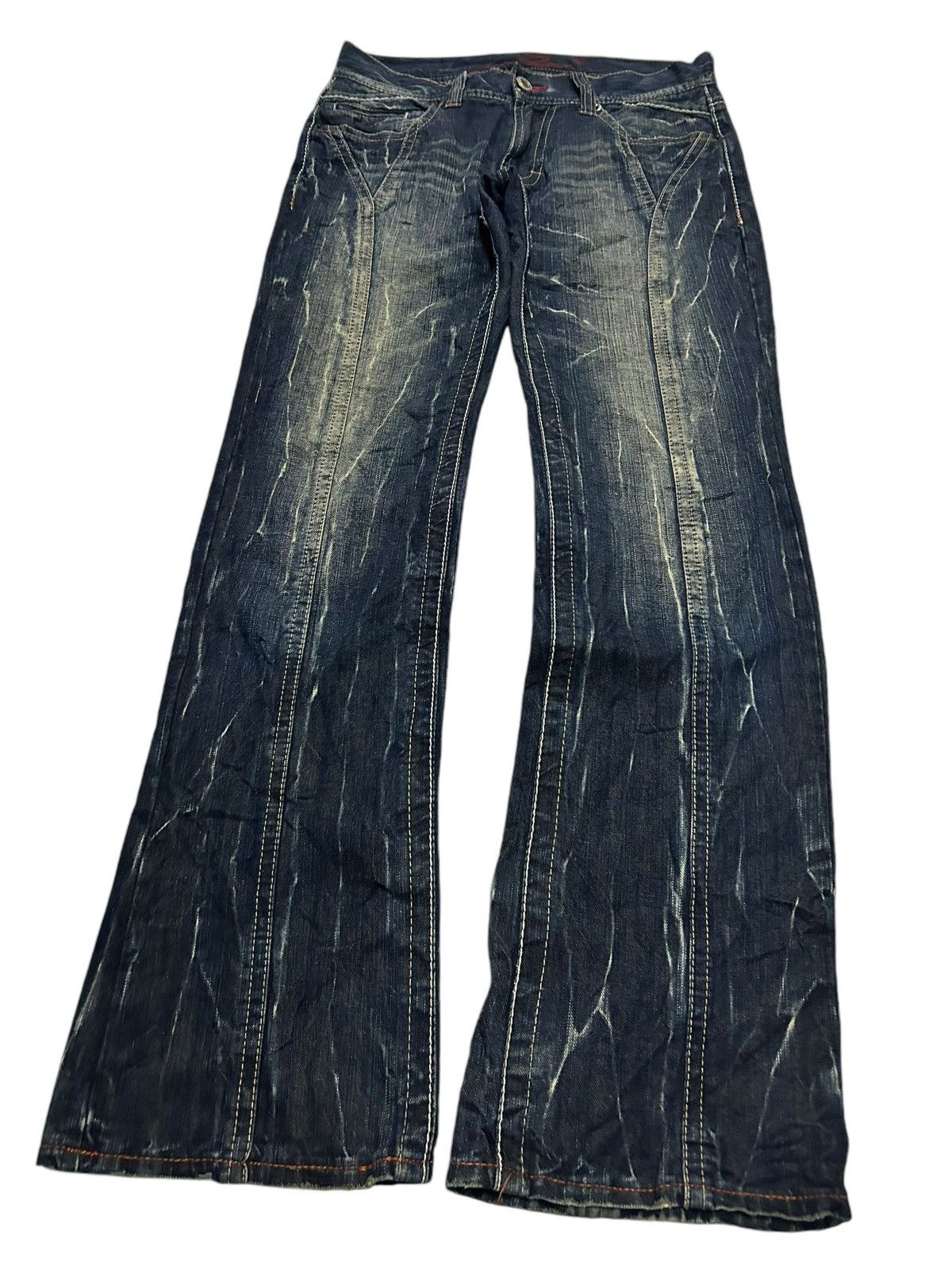 If Six Was Nine × KMRii × Le Grande Bleu (L.G.B.) FLARE THREE STONES THROW JAPANESE PUNK STYLE DENIM ☠️🎌🎌☠️ Size US 31 - 10 Thumbnail