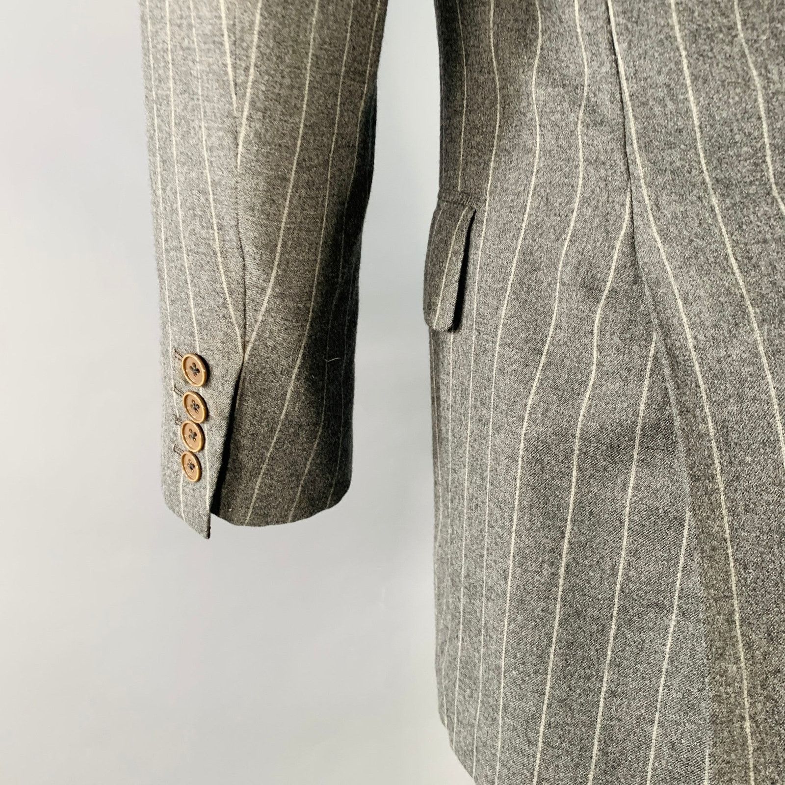 Ralph Lauren Size 39 Grey Chalkstripe Wool Notch Lapel Pleated Suit Size 40R - 6 Thumbnail