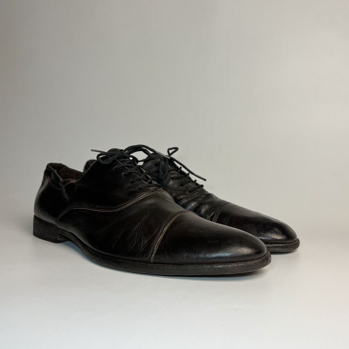 Alexander McQueen Alexander McQueen Burnished Espresso Leather Cap-Toe Oxfords Size US 10 / EU 43 - 6 Thumbnail