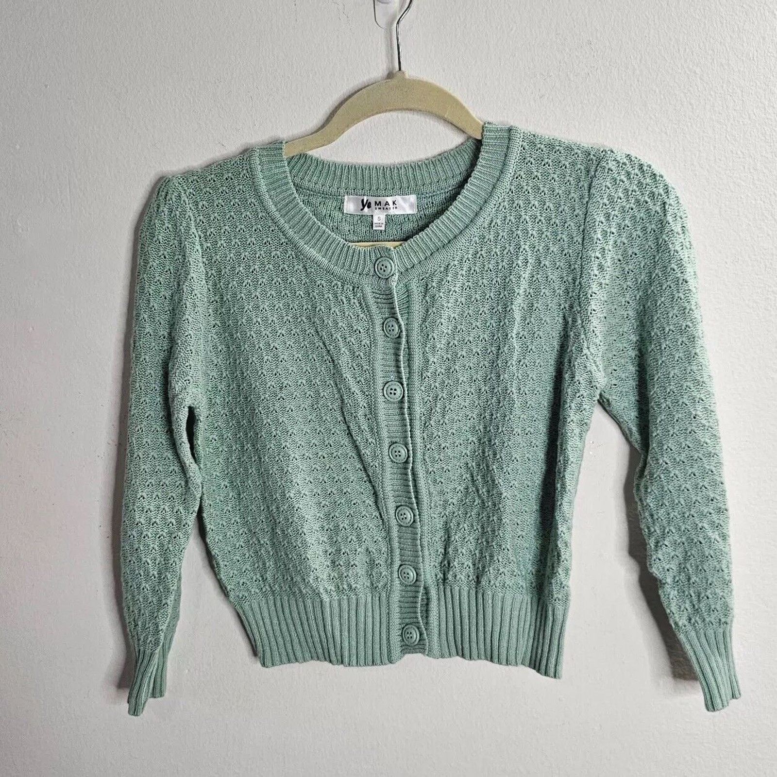 Other Ye Mak Mint Button Front Crew Neck Knit Crop Sweater Small Size S / US 4 / IT 40 - 3 Thumbnail