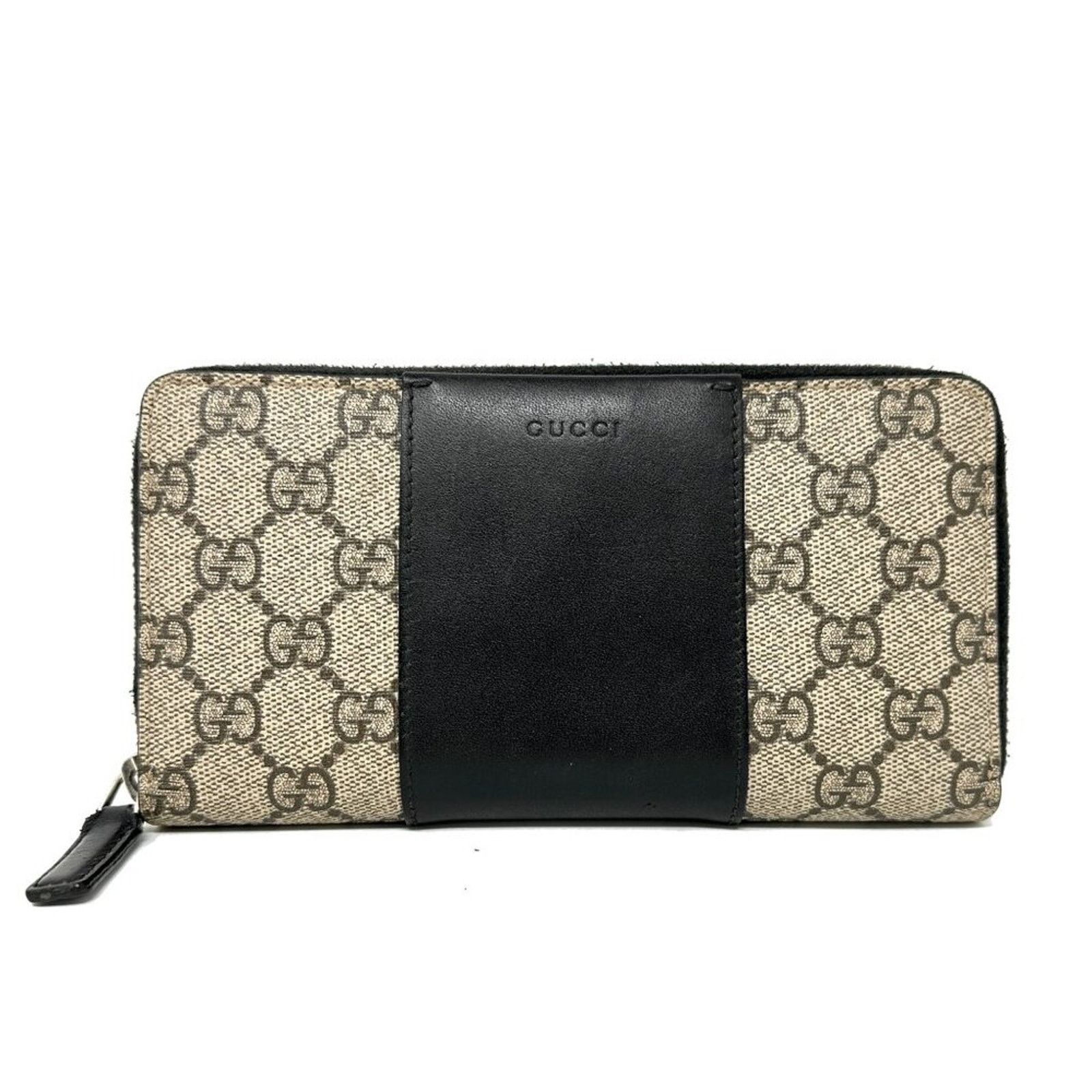 Gucci Supreme Monogram Logo Zip-Around Wallet Black Leather