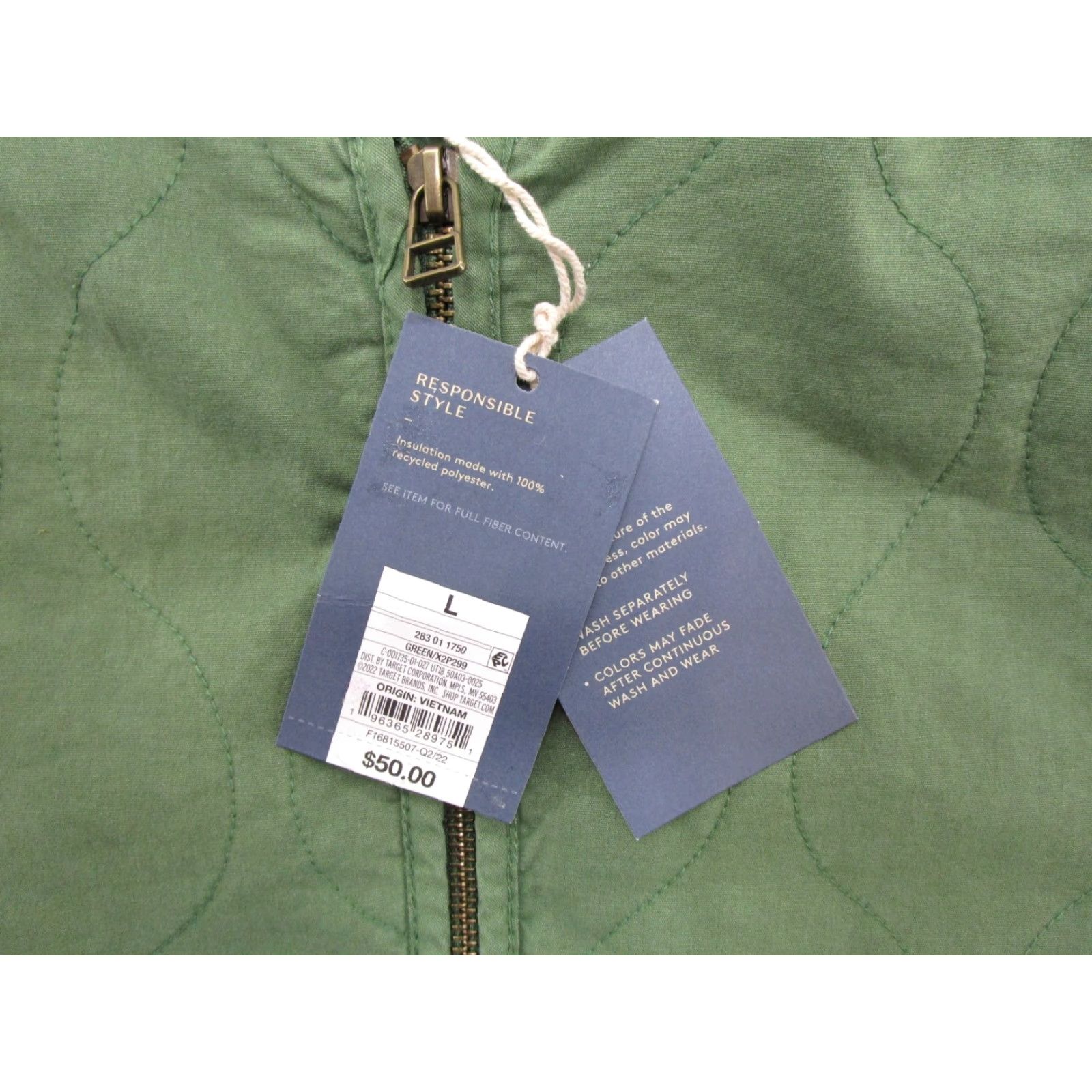 Vintage A New Day Women's Quilted Full Zip Cotton Jacket Coat Green L Size L / US 10 / IT 46 - 2 Thumbnail