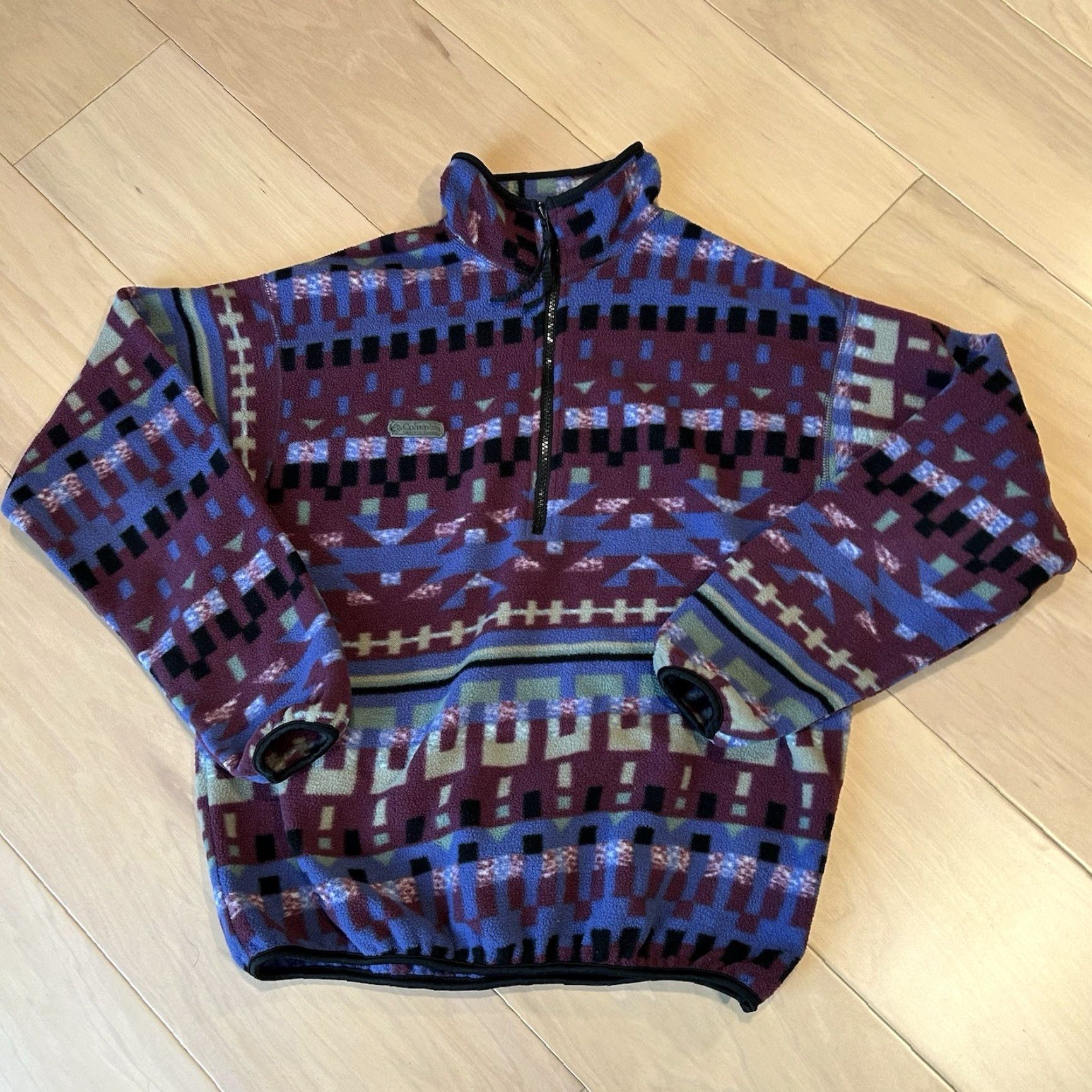 Vintage VINTAGE Columbia 1/4 Zip Pullover Jacket Women's Medium Long Sleeve Geometric Purple Windbreaker 1/4 Zip Pocket Logo Zipper Wool? Size M / US 6-8 / IT 42-44 - 2 Thumbnail