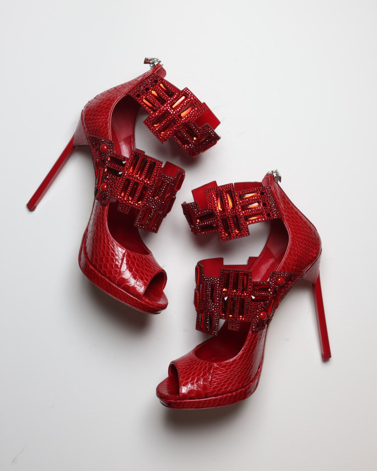 Jimmy Choo JIMMY CHOO Jing Ruby Shiny Elaphe Sandals with Crystals Size US 9.5 / IT 39.5 - 3 Thumbnail