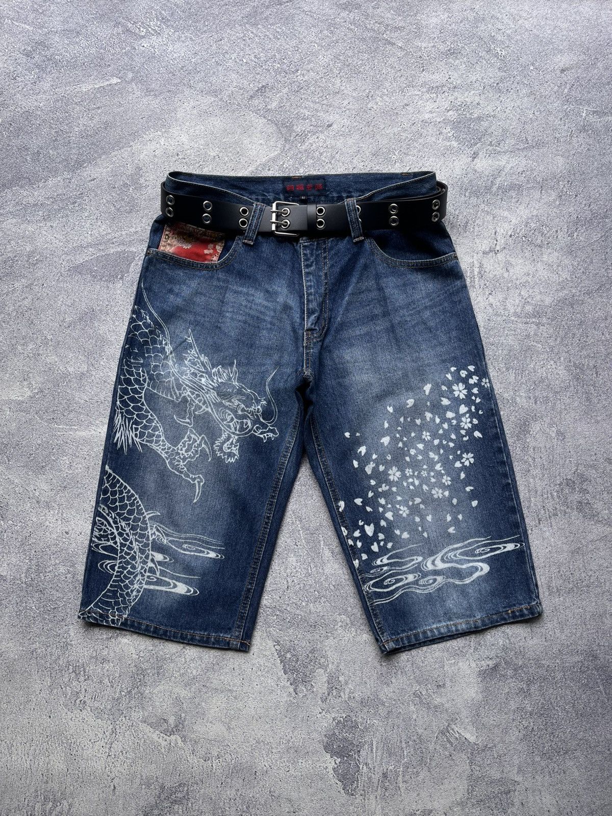 Karakuri Tamashii Karakuri Tamashi Inspired Dragon Printed Denim Pants Size US 31 - 1 Thumbnail