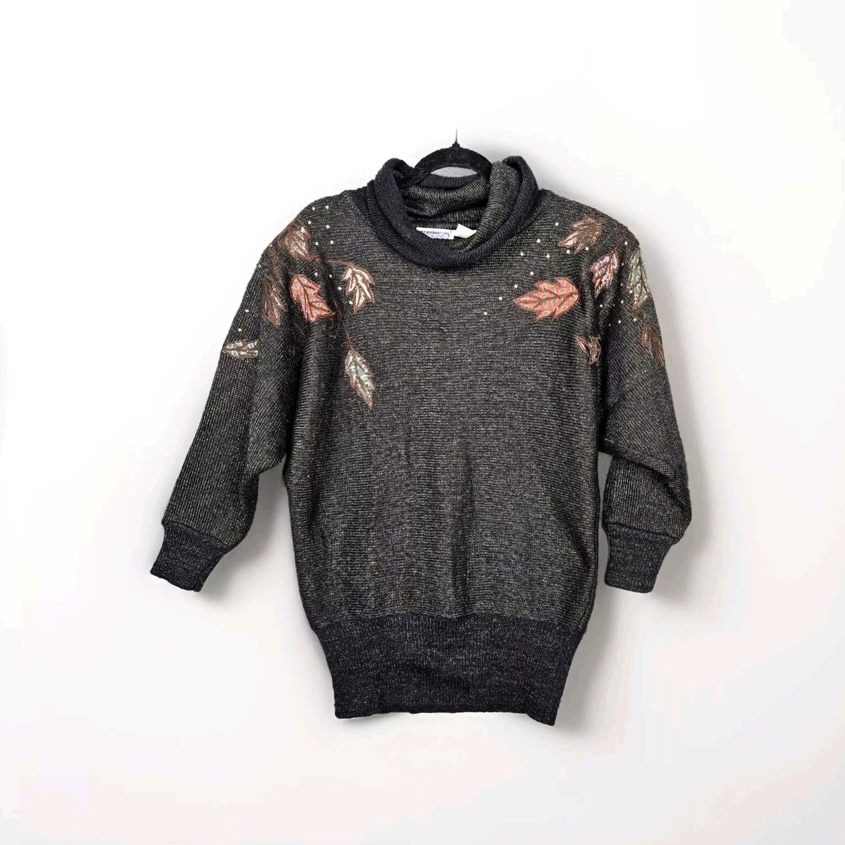 Vintage VINTAGE Marieakim Women’s Cardigan Sweater M Gray Floral Cowl Neck Knit Wool Acrylic Polyester Metallic - Mens Size M / US 6-8 / IT 42-44 - 2 Thumbnail