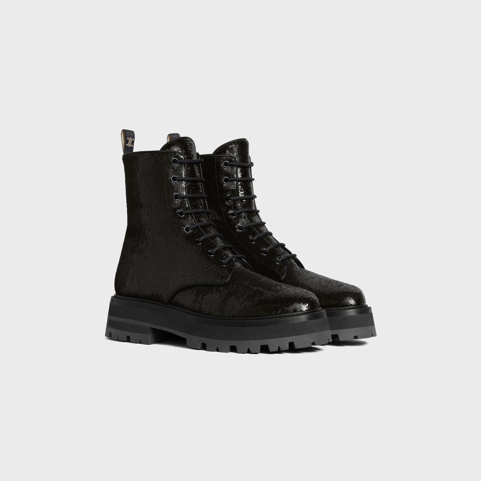 Celine o1bcso1str0824 Lace-Up Boot Celine Bulky In Sequins in Black Size US 4 / IT 34 - 2 Thumbnail