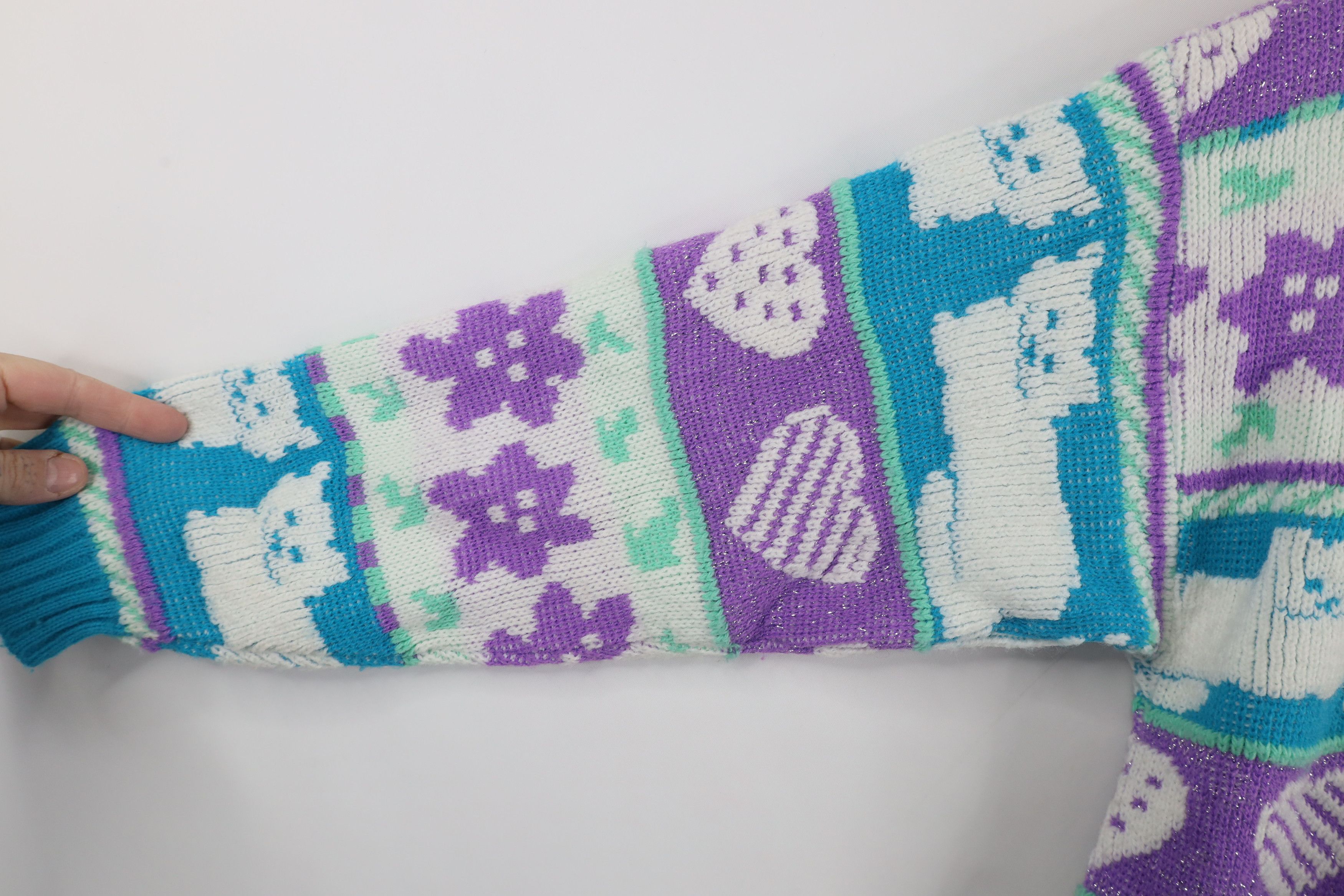 Vintage Vintage 80s 90s Kawaii Heart Cat Flower Knit Sweater USA Size XS / US 0-2 / IT 36-38 - 5 Thumbnail