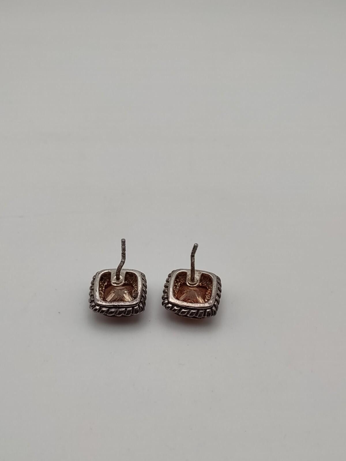 Sterling Silver Sterling Silver Cable Style Stud Earrings Peach CZ 925 Size ONE SIZE - 5 Thumbnail