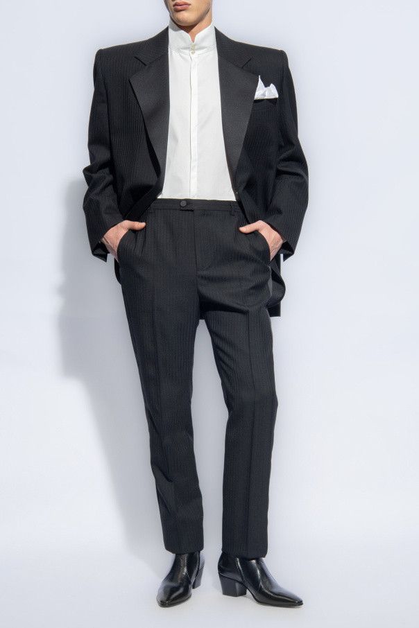Saint Laurent Paris o1s1wg110126 777361 High Waisted Tuxedo Pants in Black Size US 32 / EU 48 - 2 Thumbnail