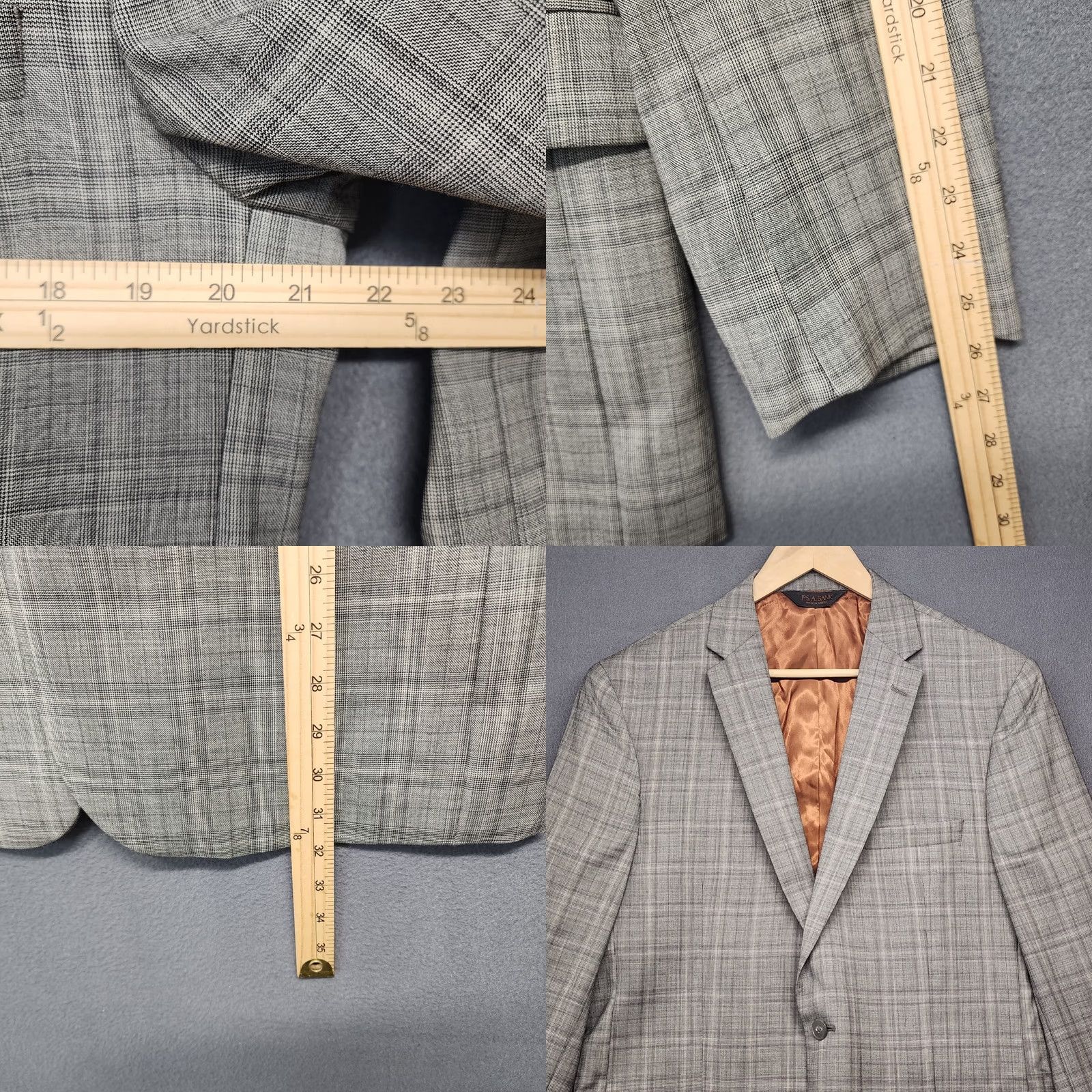Jos. A. Bank Jos A Banks Jacket Blazer Mens 42L Slim Fit Gray Plaid Wool Sport Coat Size 42R - 8 Thumbnail