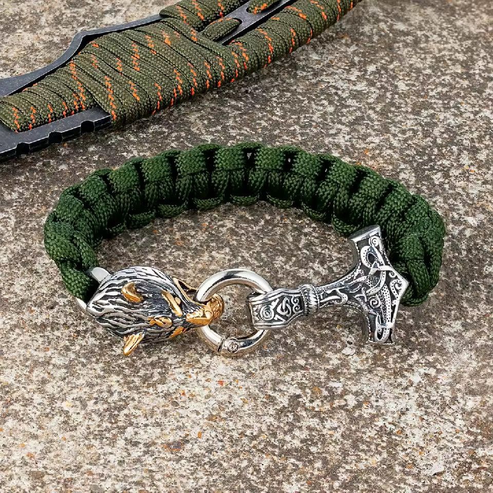 Jewelry Wolf Viking Paracord Bracelet 21 cm Size ONE SIZE - 1 Thumbnail