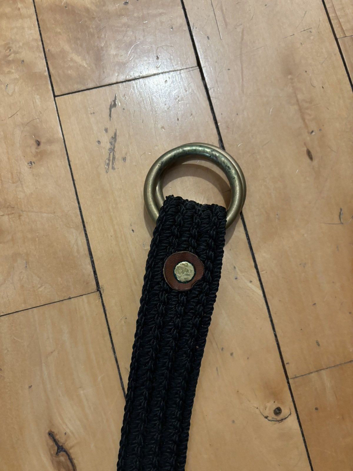 RTH Black Woven Ring Belt w/ Leather Accents OS XL 38 40