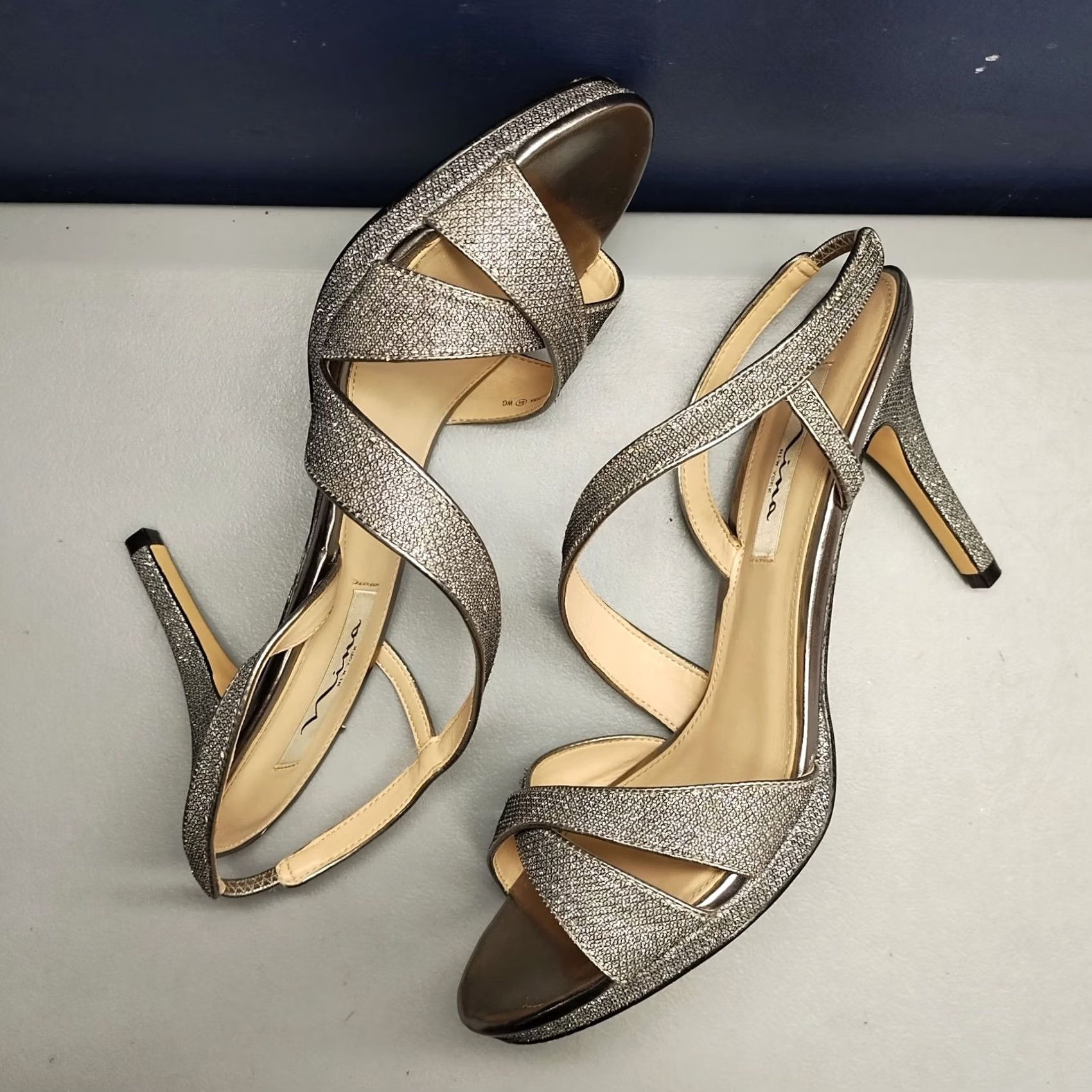 Vintage Nina New York Slingback Sandals Womens 9.5M Gray Metallic Stiletto Heels Slip On Size US 10 / IT 40 - 3 Thumbnail