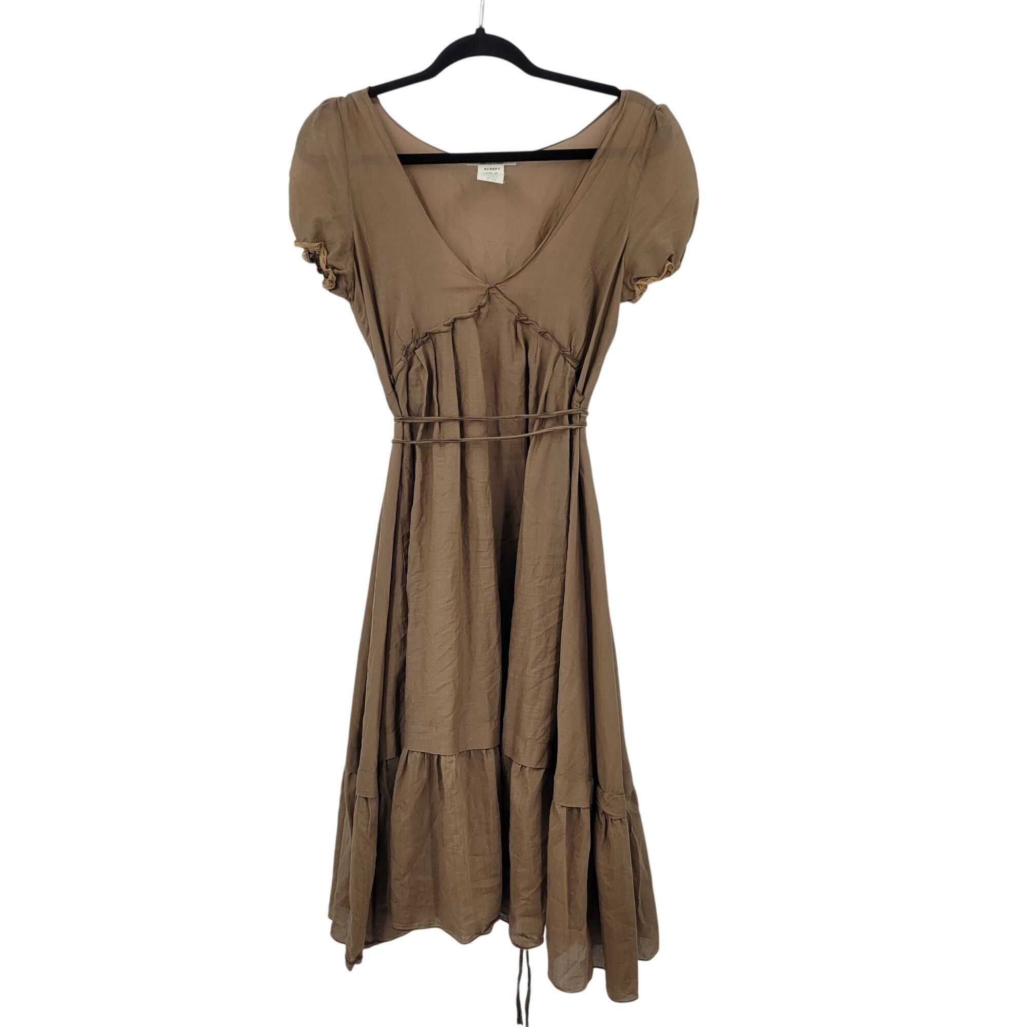 Vintage Vintage Brown Midi Peasant Dress Sz XL Silk Puff Sleeve Lett Size S / US 4 / IT 40 - 18 Thumbnail