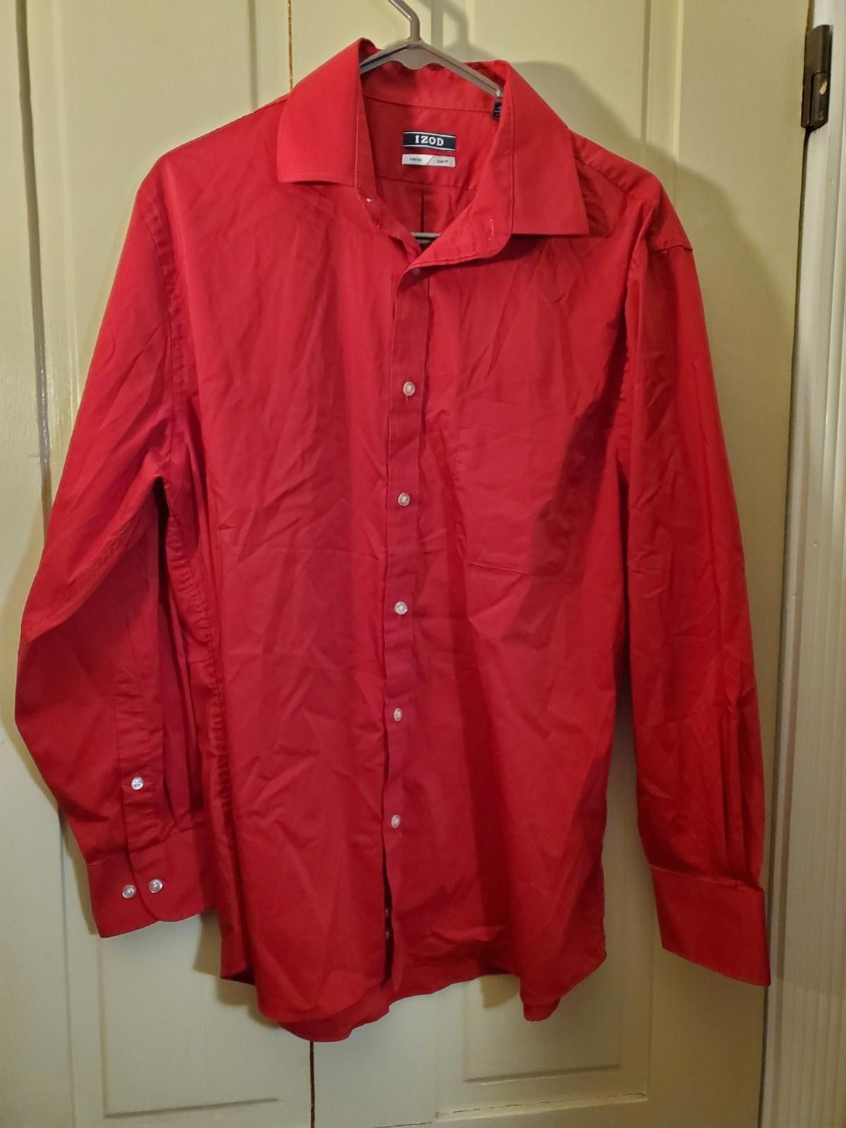 Izod Izod Mens Slim Fit 15 Solid Red Long Sleeve Casual Work L Size US L / EU 52-54 / 3 - 1 Thumbnail