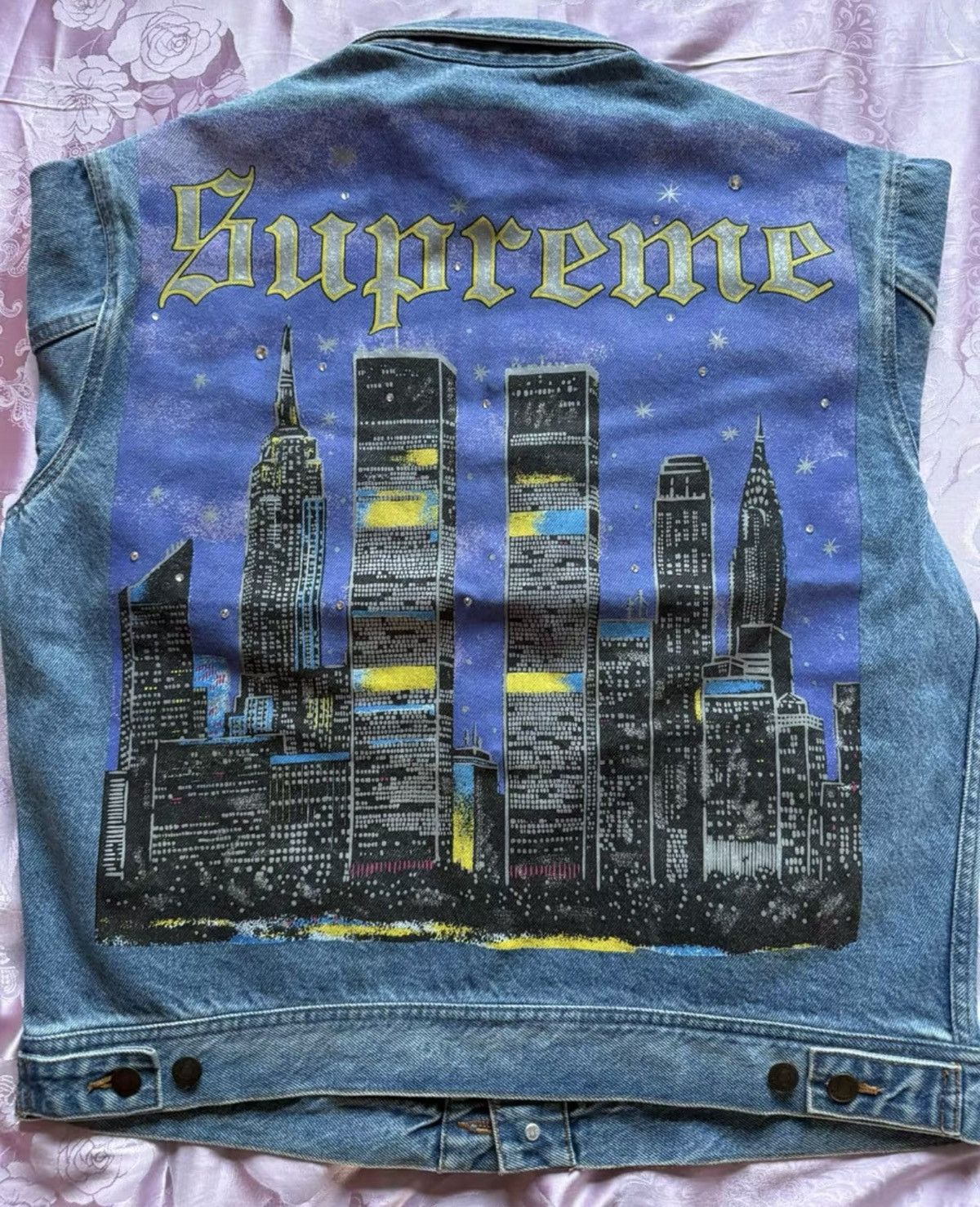 Supreme Supreme new york painted trucker jacket blue | Grailed