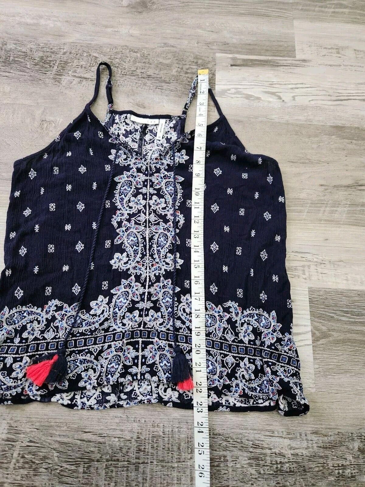 Designer Luq Tank Top Medium Boho Hippie Blue Tassled V Neck Size M / US 6-8 / IT 42-44 - 5 Thumbnail