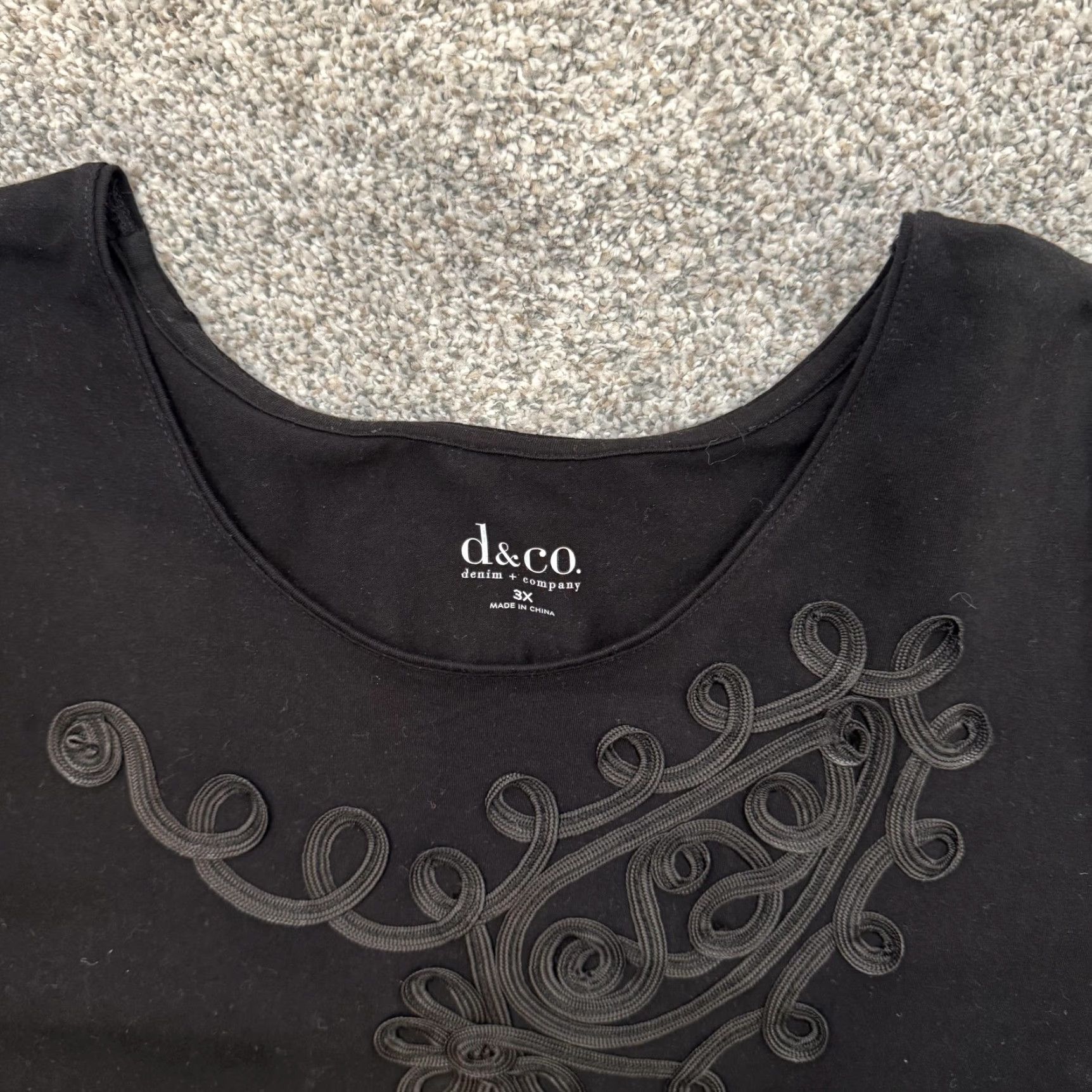 Denim & Co. DENIM & CO T-Shirt Womens 3X Black Paisley Embroidered Short Sleeve Scoop Neck Casual Luxury Boho Classic Quiet All Seasons Easy Care Size XXL / US 16-18 / IT 52-54 - 6 Thumbnail