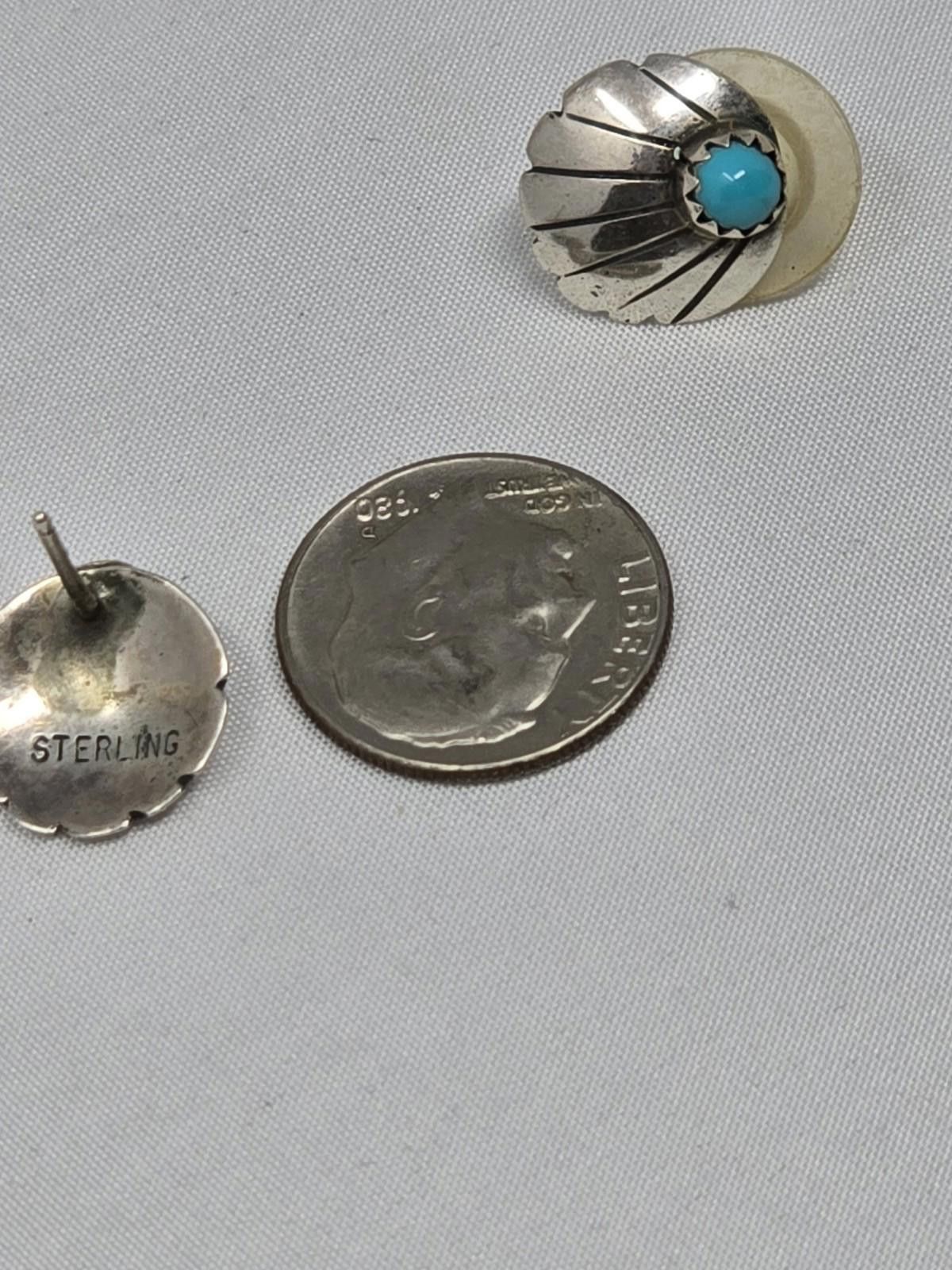 Sterling Silver Vintage Native American Sterling Stud Earrings w/ Turquoise Size ONE SIZE - 4 Thumbnail