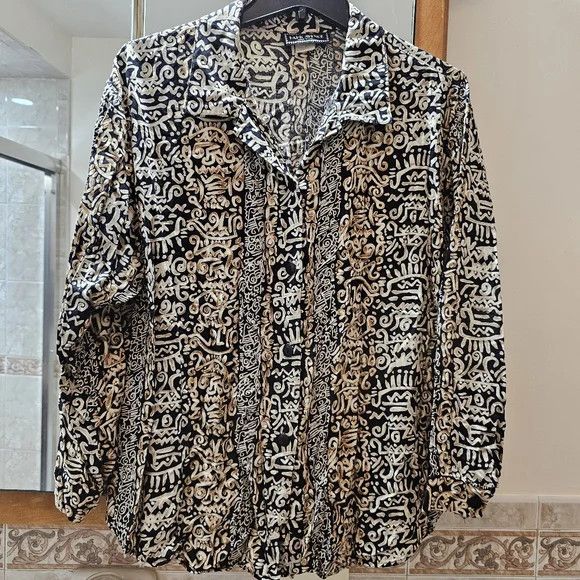 Other Vintage Black and Tan Patterned Button Front Shirt Size L / US 10 / IT 46 - 1 Thumbnail