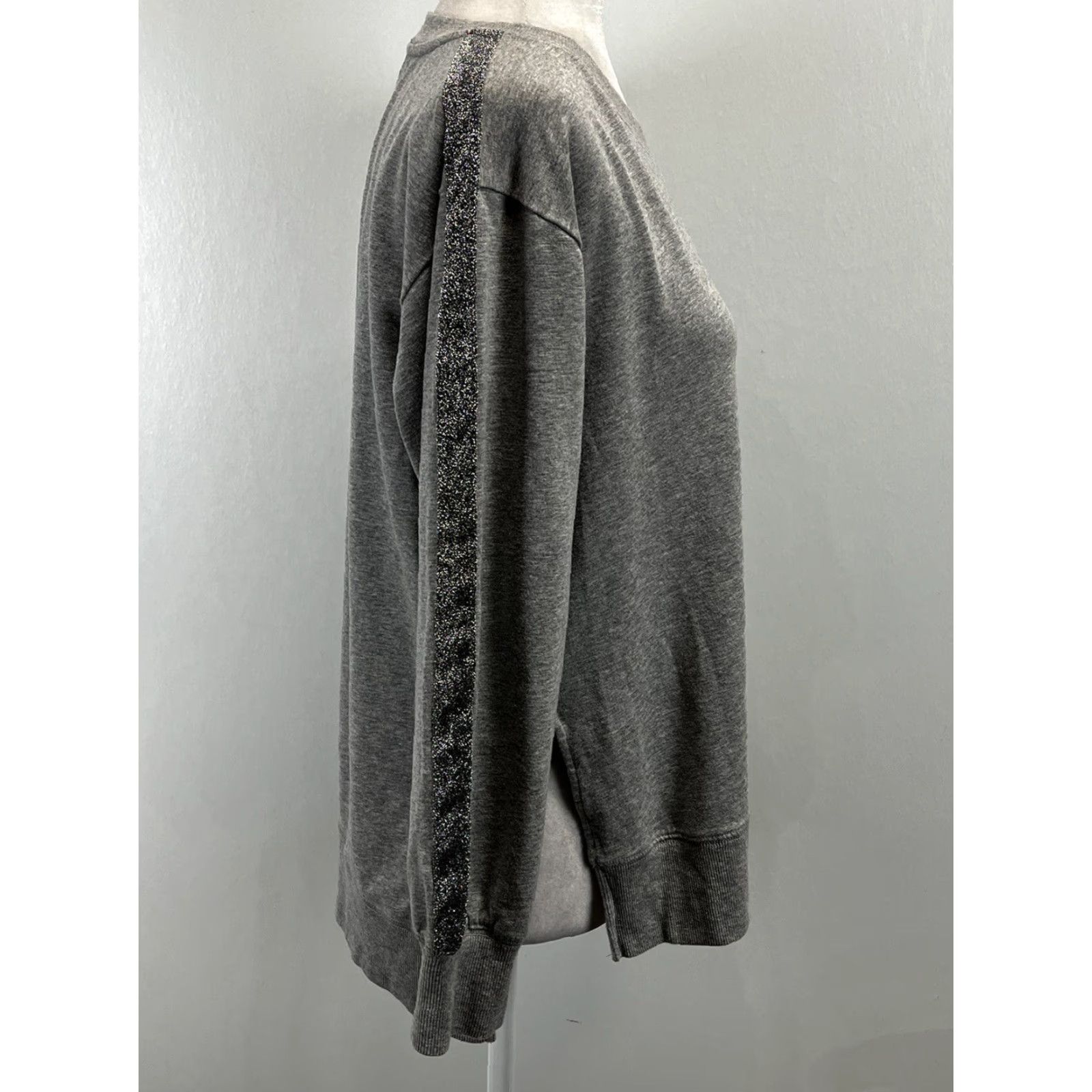 Johnny Was Johnny Was Sweatshirt Women Small Gray Crewneck Boxy Silver Stripe Sleeves Pullover Size S / US 4 / IT 40 - 4 Thumbnail