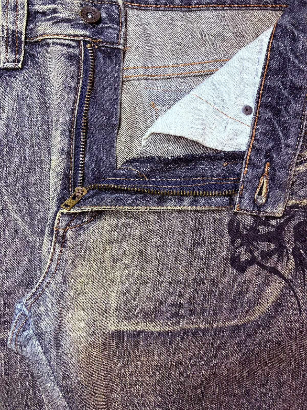 If Six Was Nine × Japanese Brand × semanticdesign Vintage Semantic Design Mud Wash Dragon Distress Flare Jeans Size US 33 - 11 Thumbnail