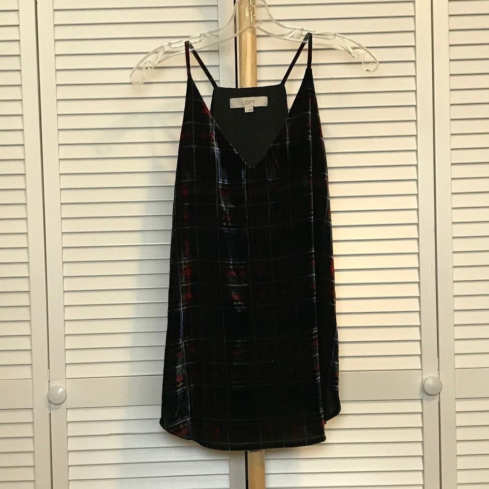 Loft Loft Plaid Velvet V-Neck Sleeveless Lined Camisole S Size S / US 4 / IT 40 - 1 Thumbnail