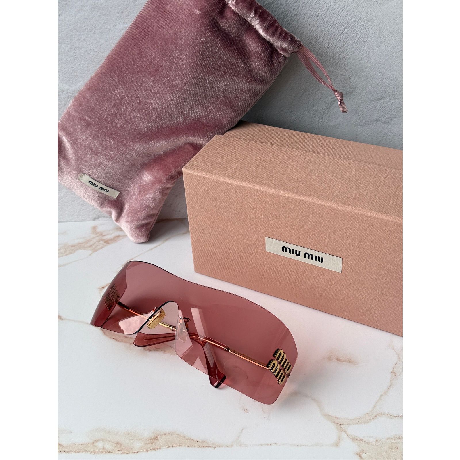 Miu Miu NEW Miu Miu MU B53 Mask Sunglasses in Gold Red $632 Size ONE SIZE - 2 Thumbnail