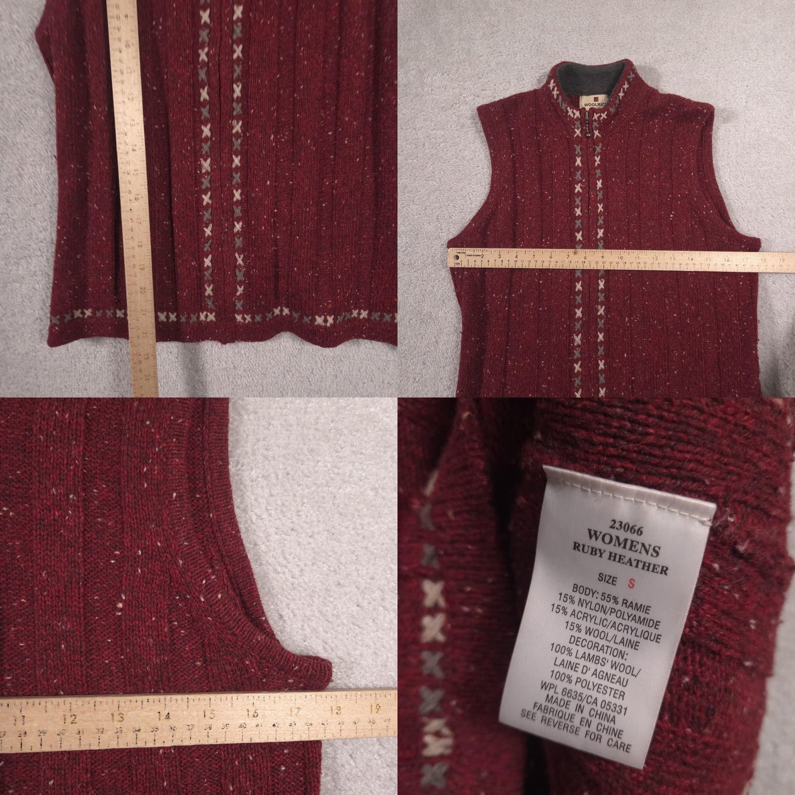 Vintage Woolrich Sweater Vest Womens Small Red Full Zip Mock Neck Ruby Heather Knit Vest Geometric Embroidered Zipper Size S / US 4 / IT 40 - 8 Thumbnail