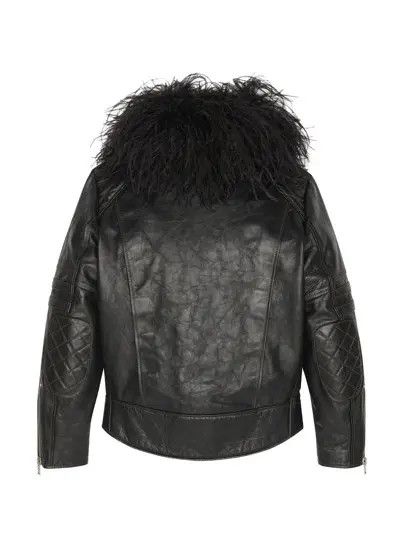 Saint Laurent Paris o1b1hav110924 Biker Jacket in Leather and Feathers in Noir Size M / US 6-8 / IT 42-44 - 9 Thumbnail