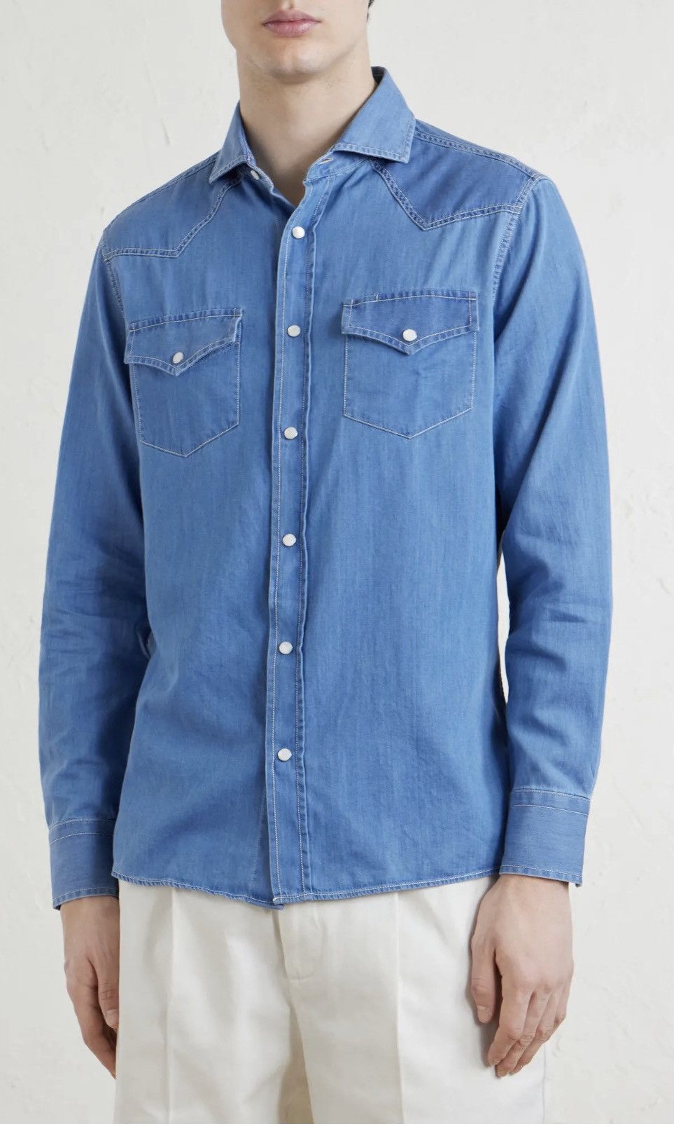 Tom Ford Tom Ford Blue Denim Chambray Western Shirt NWT Size US XL / EU 56 / 4 - 2 Thumbnail