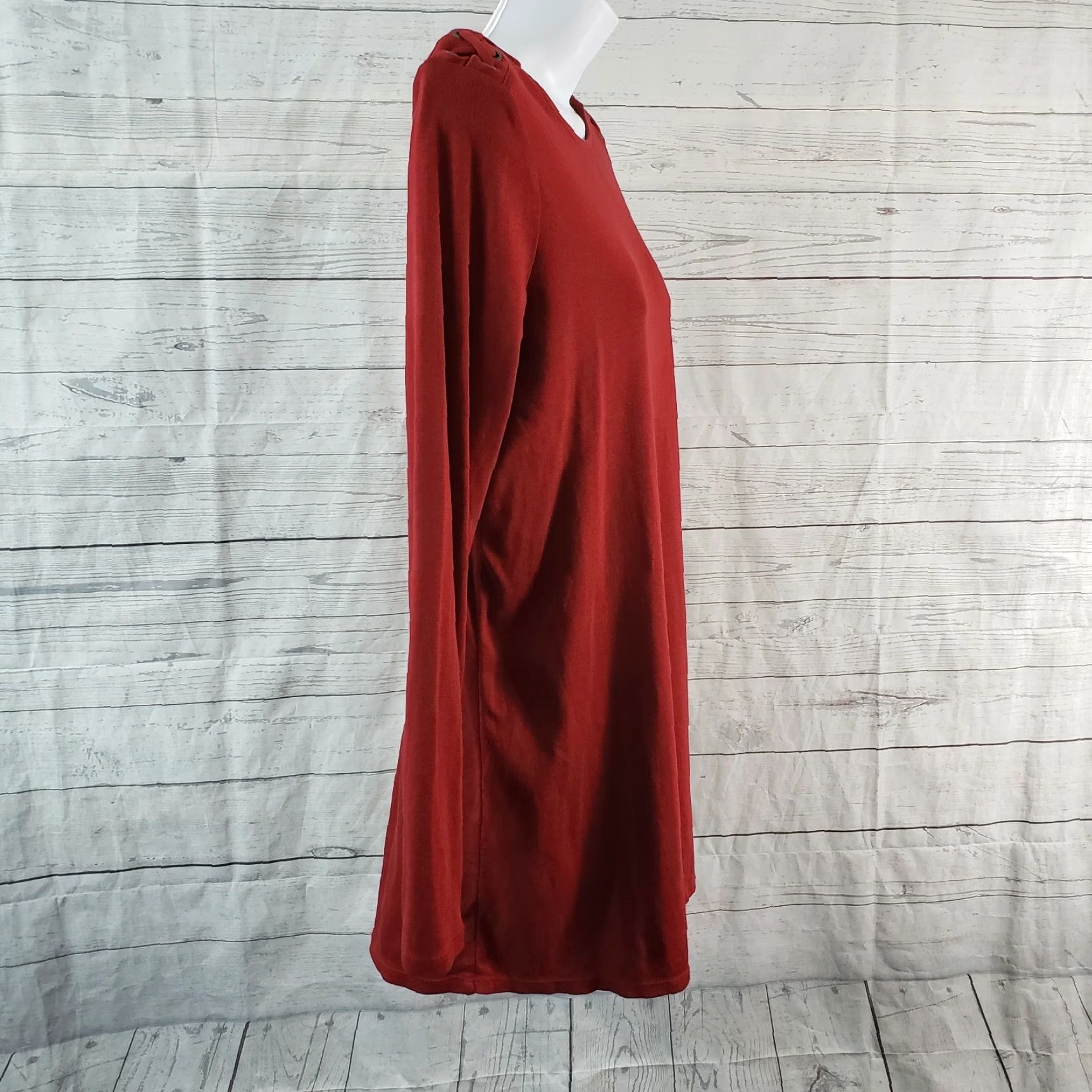 J. Jill J Jill Womens Lace Shoulder Tunic S Red Cotton Long Sleeve Solid Pima Tunic Shirt Womens Size S / US 4 / IT 40 - 3 Thumbnail