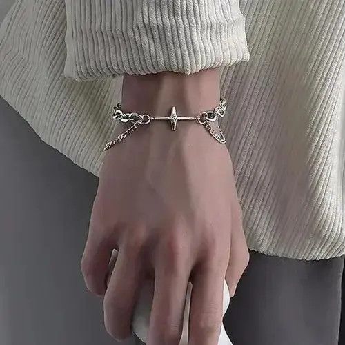VIBE Chrome Silver Cross Bracelet Goth God Pendant Chain Size ONE SIZE - 4 Thumbnail
