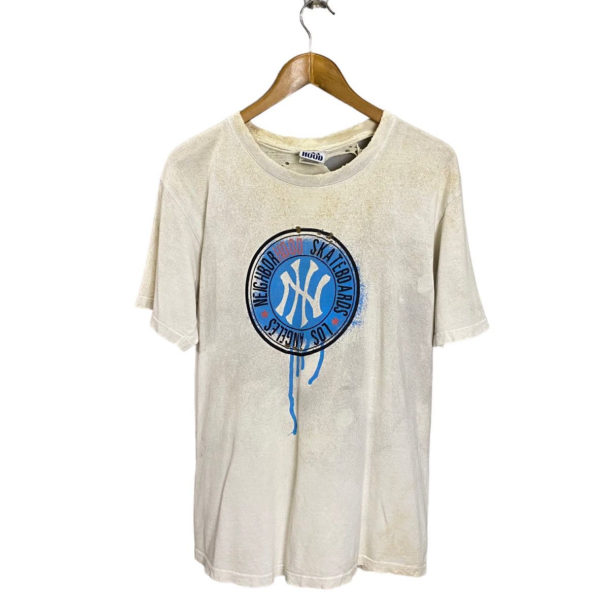 image of Neighborhood x Skategang Neighboorhood Vintage Tee Distressed Skateboard Shirt in White (Size Mediu