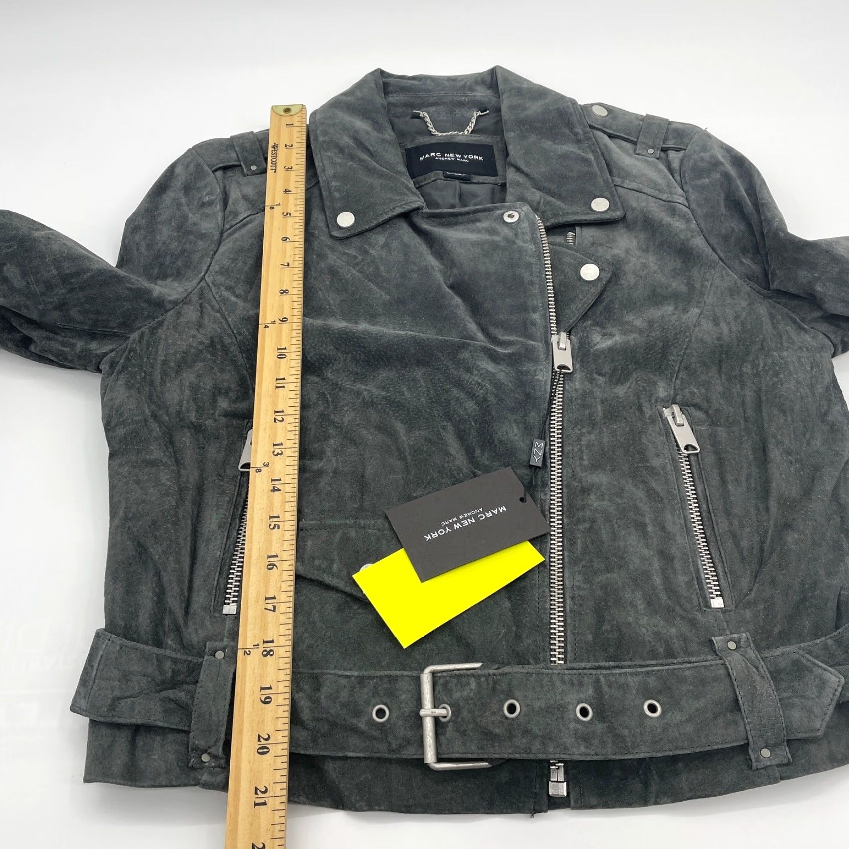 MARC NEW YORK Grey Sabrina Suede Moto Jacket Women\'s L Size