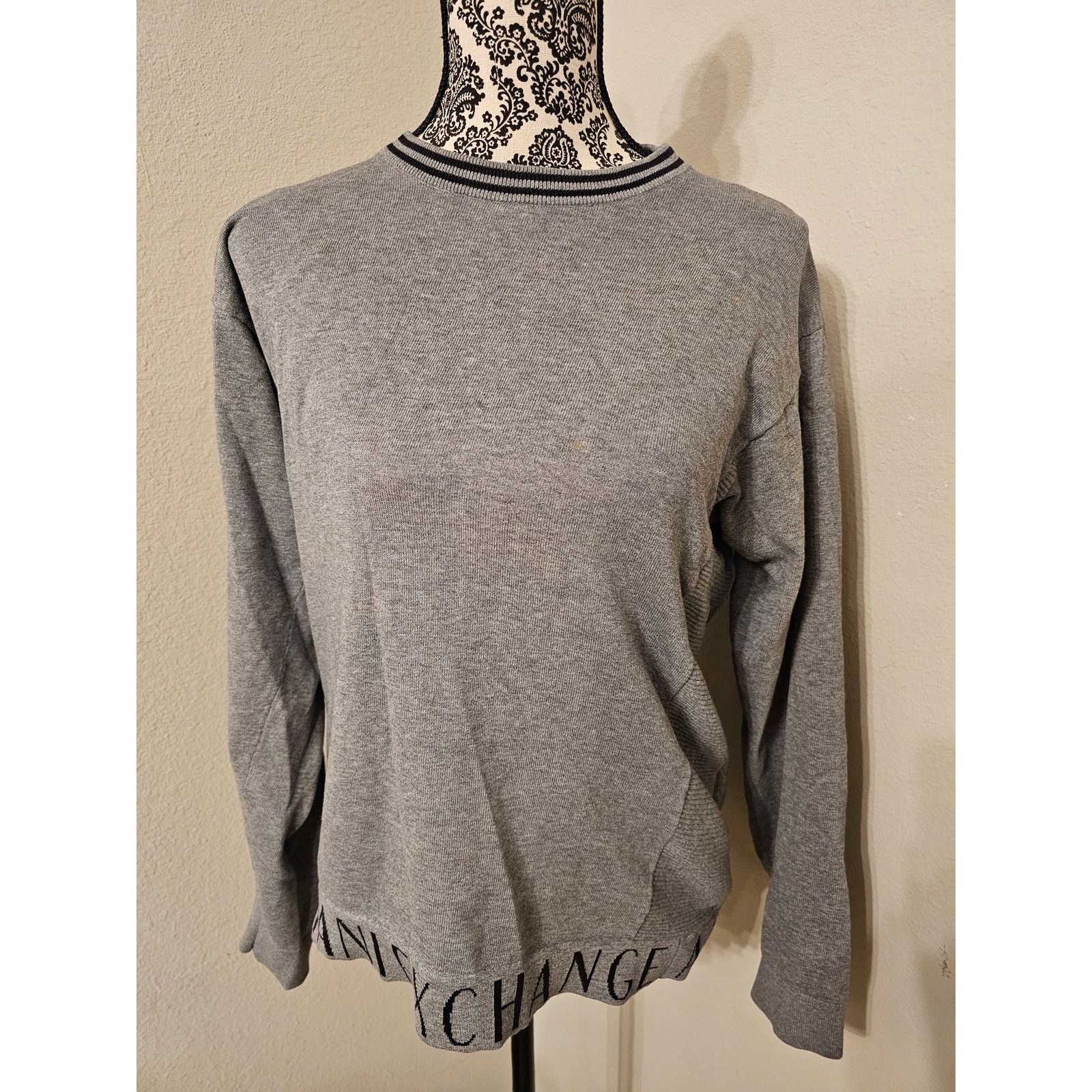 Armani Exchange Armani Exchange Gray Logo Knit Sweater | Classic Crewneck Size M / US 6-8 / IT 42-44 - 1 Thumbnail